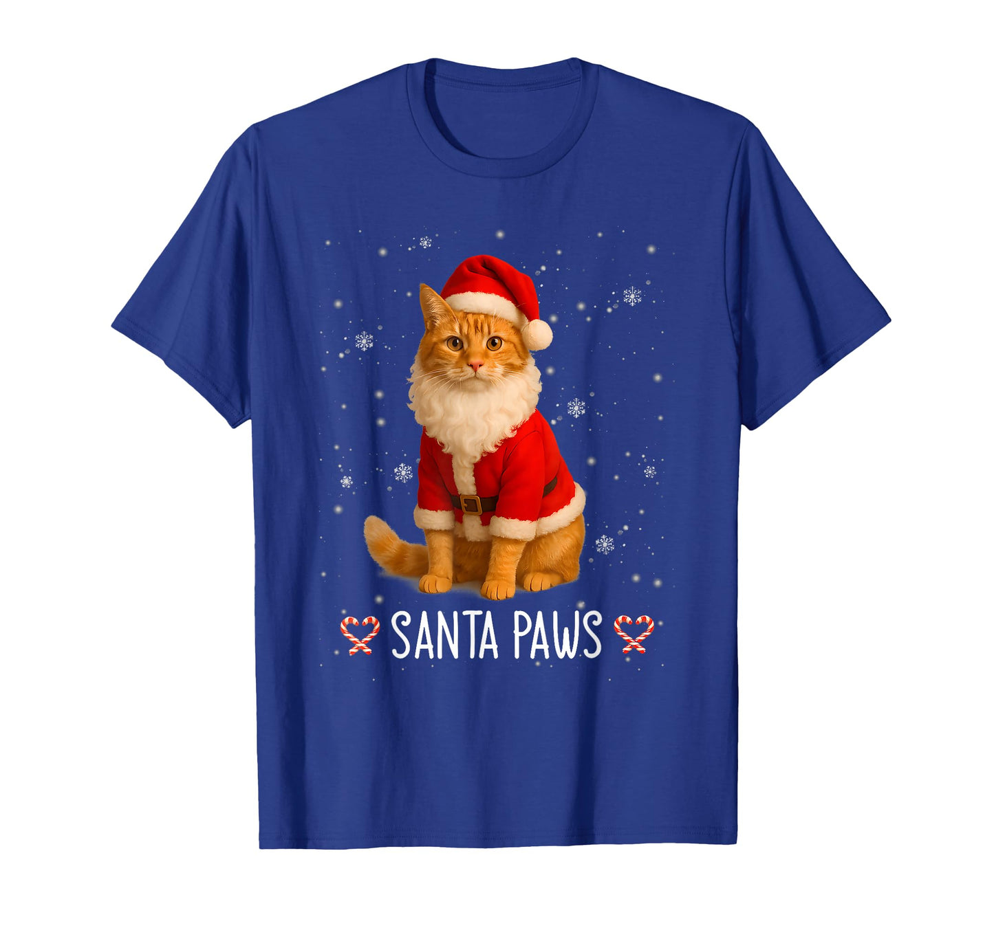 Santa Paws Funny Orange Tabby Cat Christmas Holiday T-Shirt