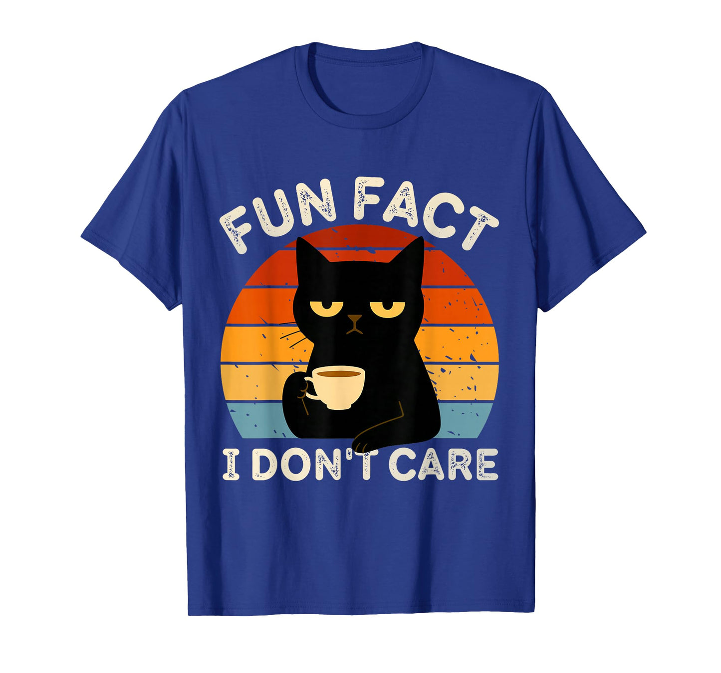 Fun Fact I Don't Care Funny Black Cat Saying Quote Retro T-Shirt