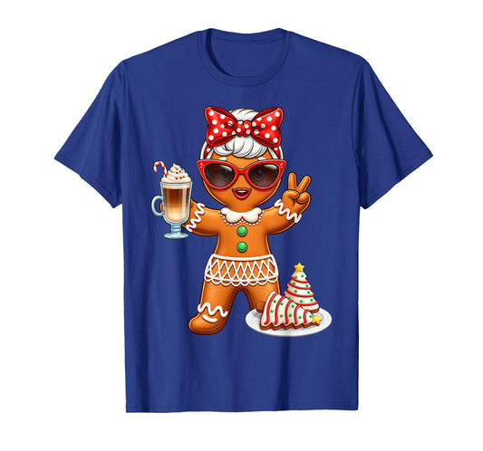 Cute Gingerbread Drinking Coffee Christmas Tree Cake Xmas T-Shirt