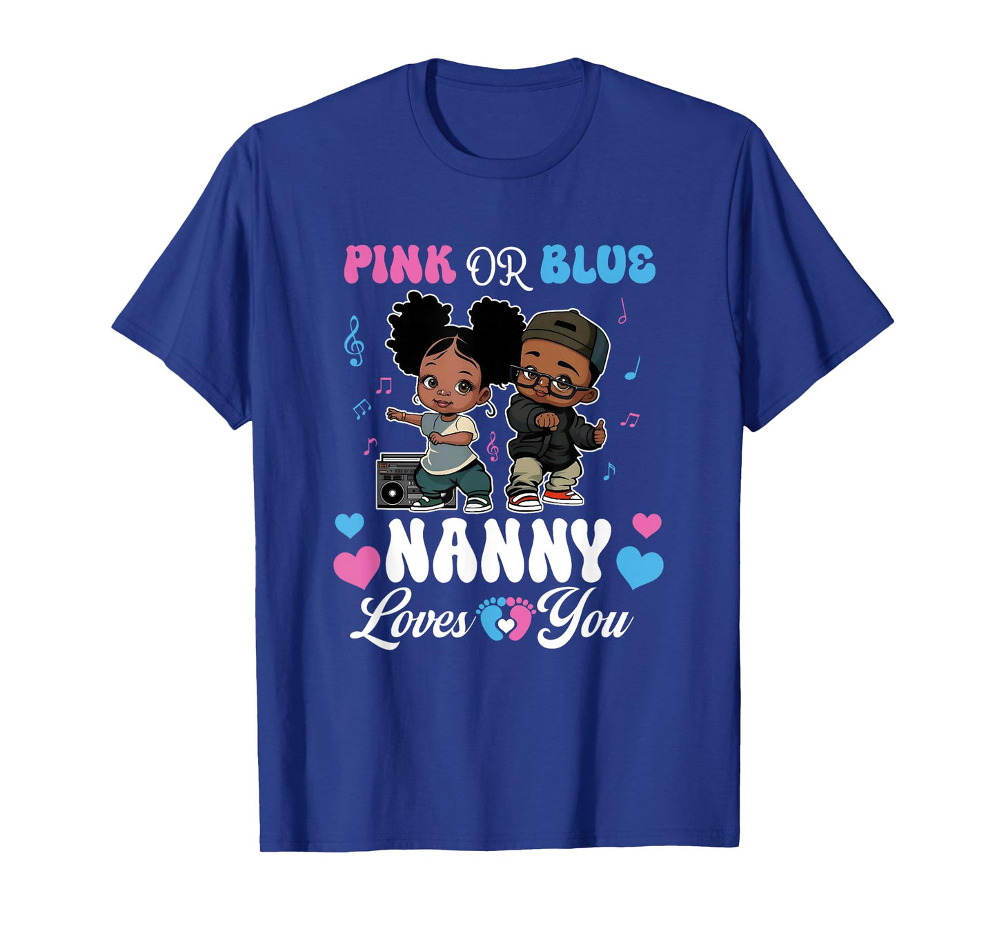 Pink Or Blue Nanny Loves You Black Baby Gender Reveal T-Shirt
