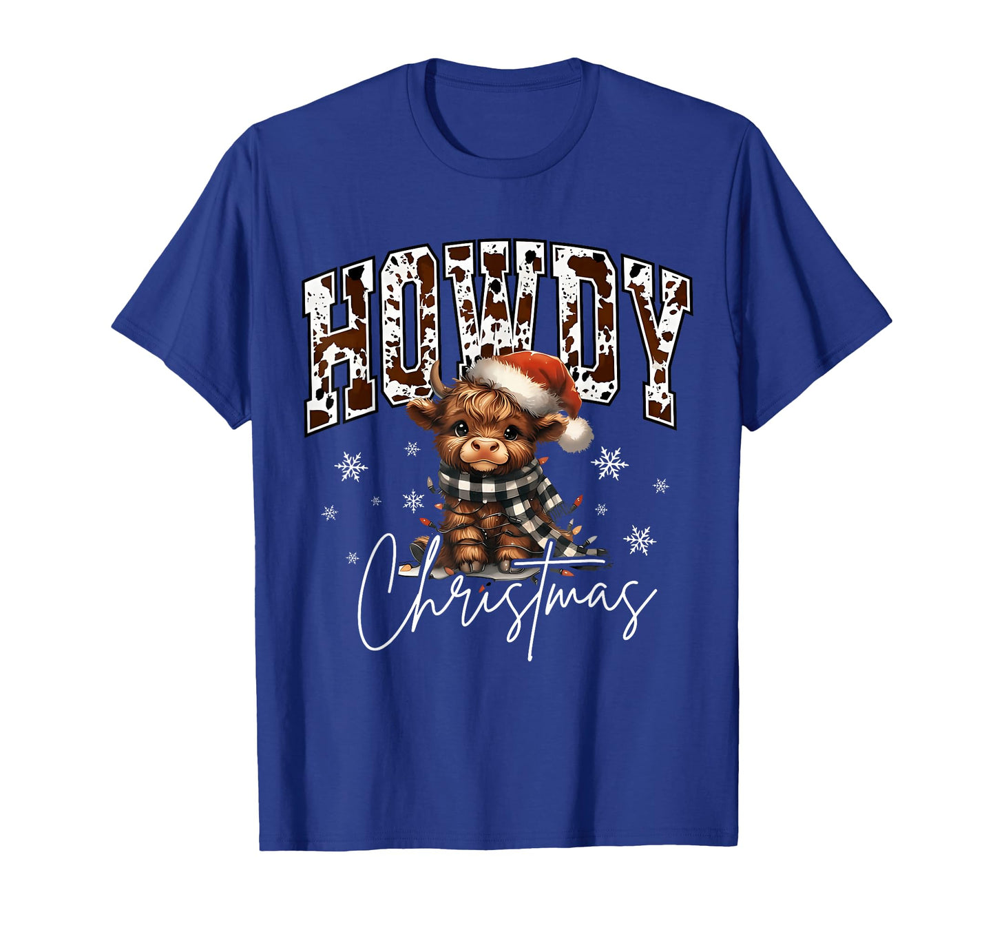 Retro Howdy Christmas Western Cow Santa Hat Xmas Lights T-Shirt