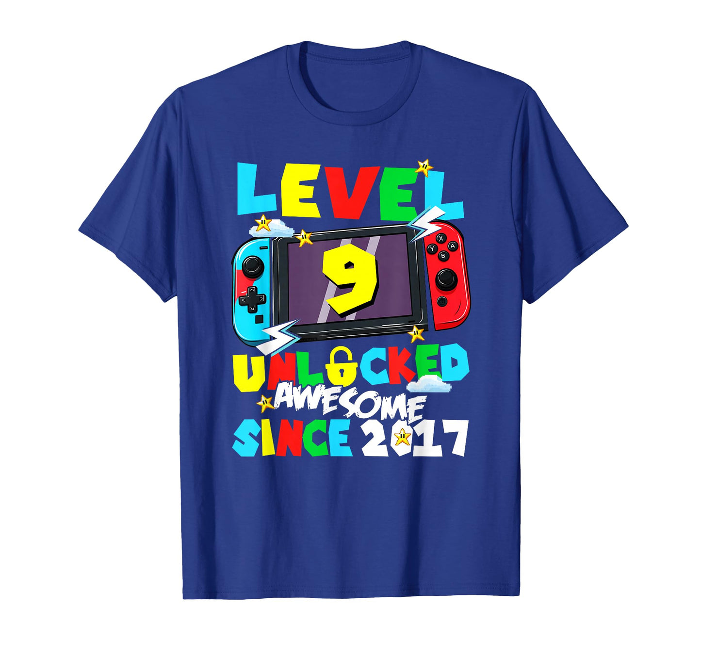 Level 9 Unlocked Awesome Since 2017 9th Birthday Video Gamer T-Shirt