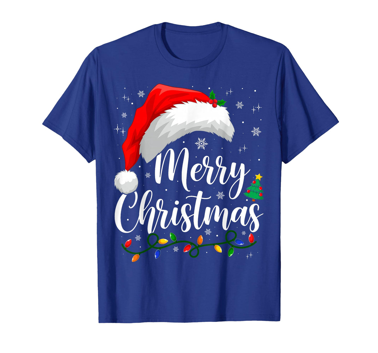 Merry Christmas Lights Santa Hat Xmas Family Matching Pajama T-Shirt