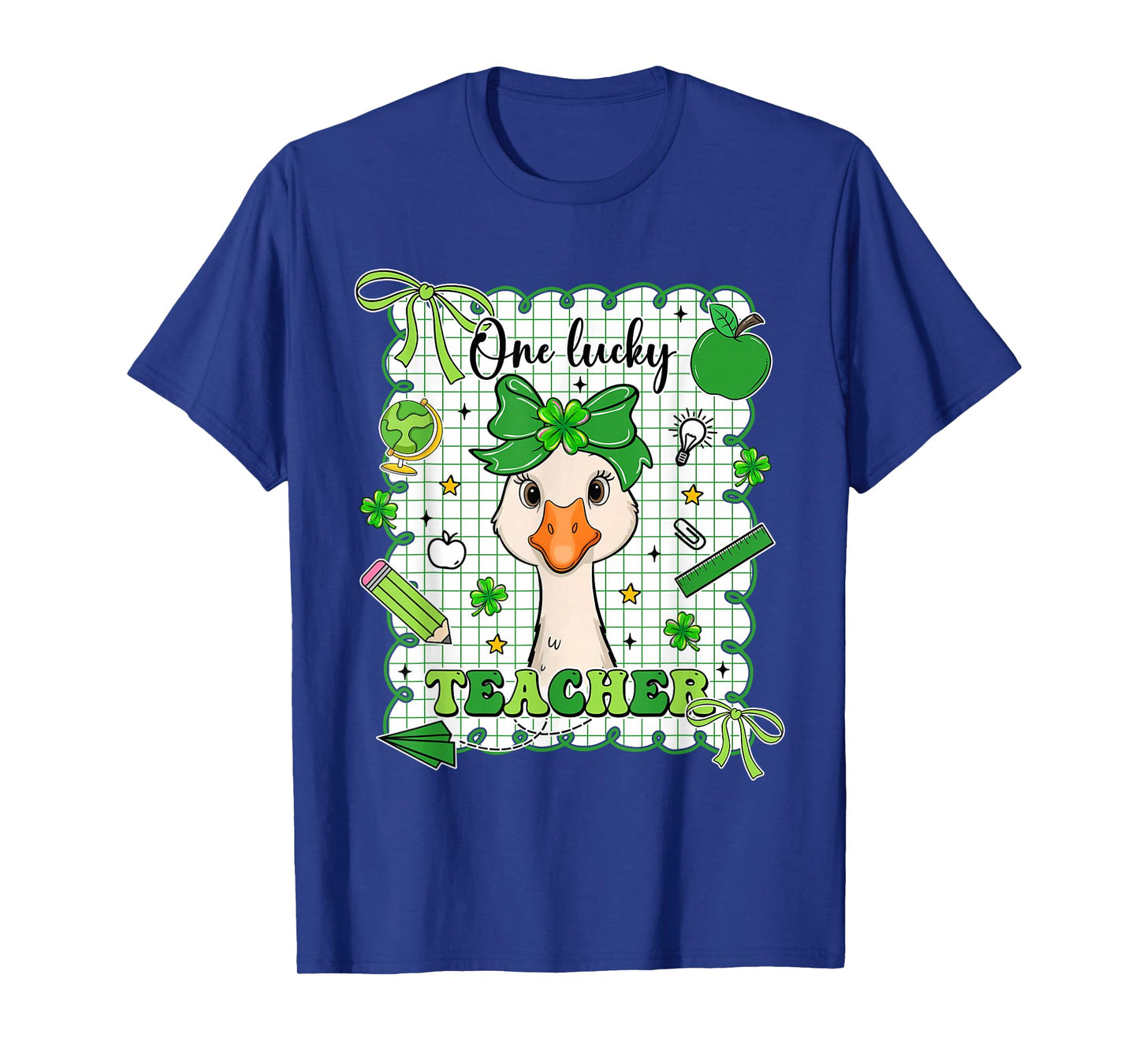 Goose One Lucky Teacher Coquette Bow St Patrick's Day T-Shirt