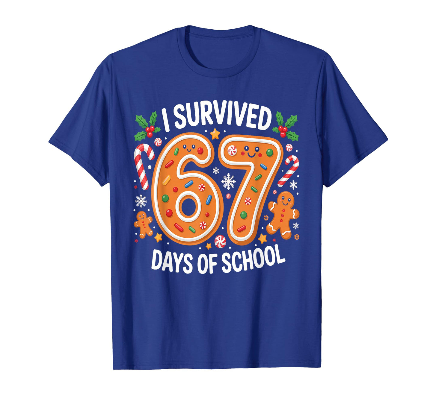 I Survived 67 Days of School Christmas Candy Cane Six Seven T-Shirt