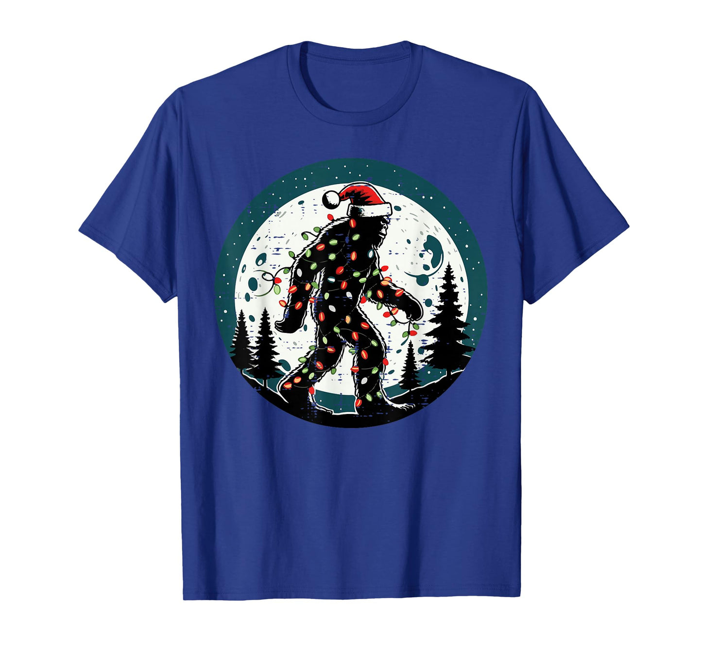 Bigfoot Santa Christmas Lights Moon Xmas Sasquatch Men Women T-Shirt