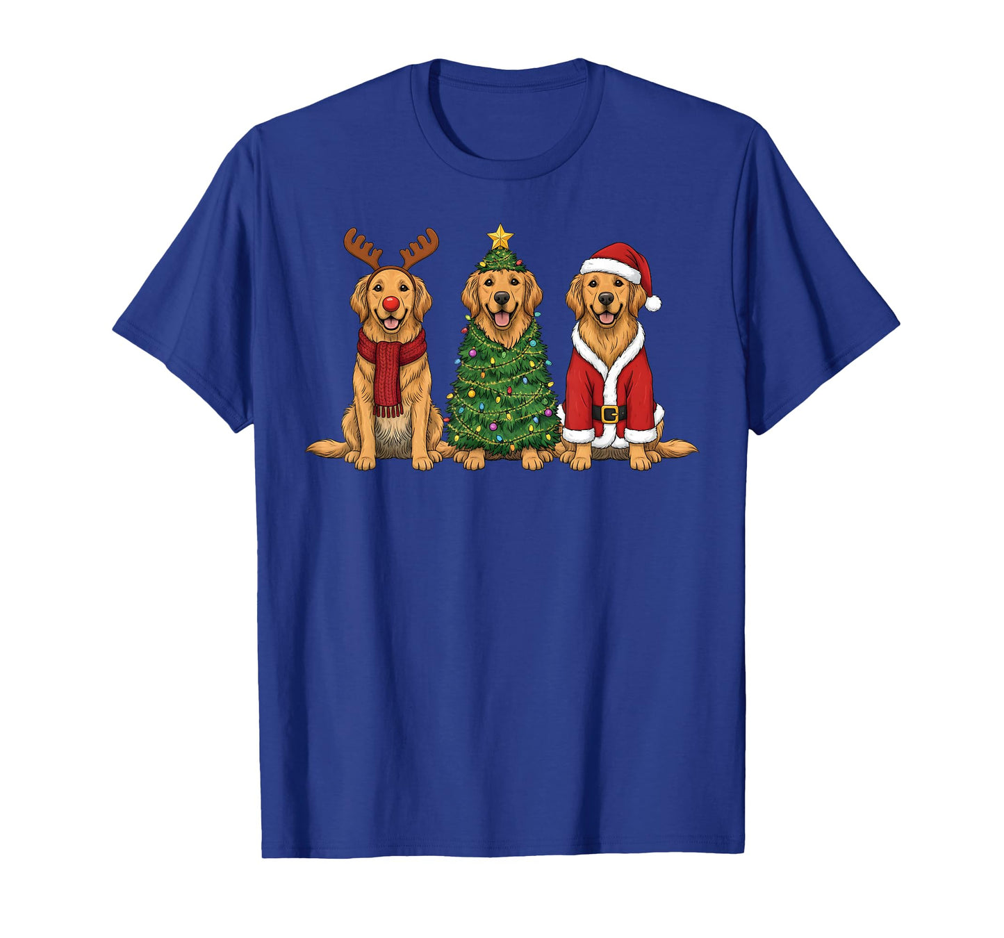 Retro Christmas Golden Retriever Santa Reindeer Dog Lover T-Shirt