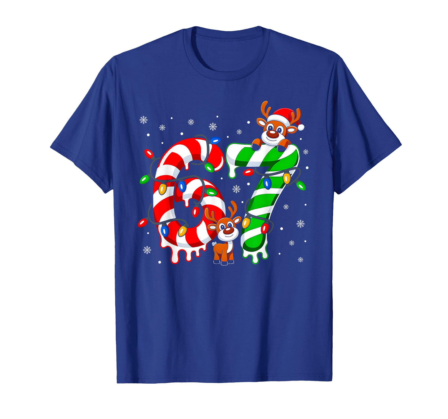 Number 67 Six Seven 6 7 Meme Candy Cane Matching Christmas T-Shirt