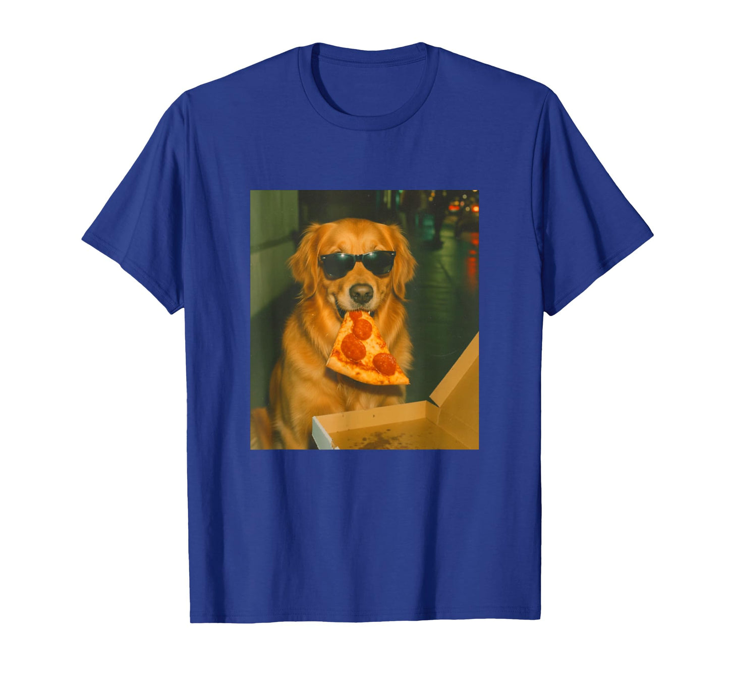 Funny Golden Retriever Dog Eating Pizza Meme Retro T-Shirt
