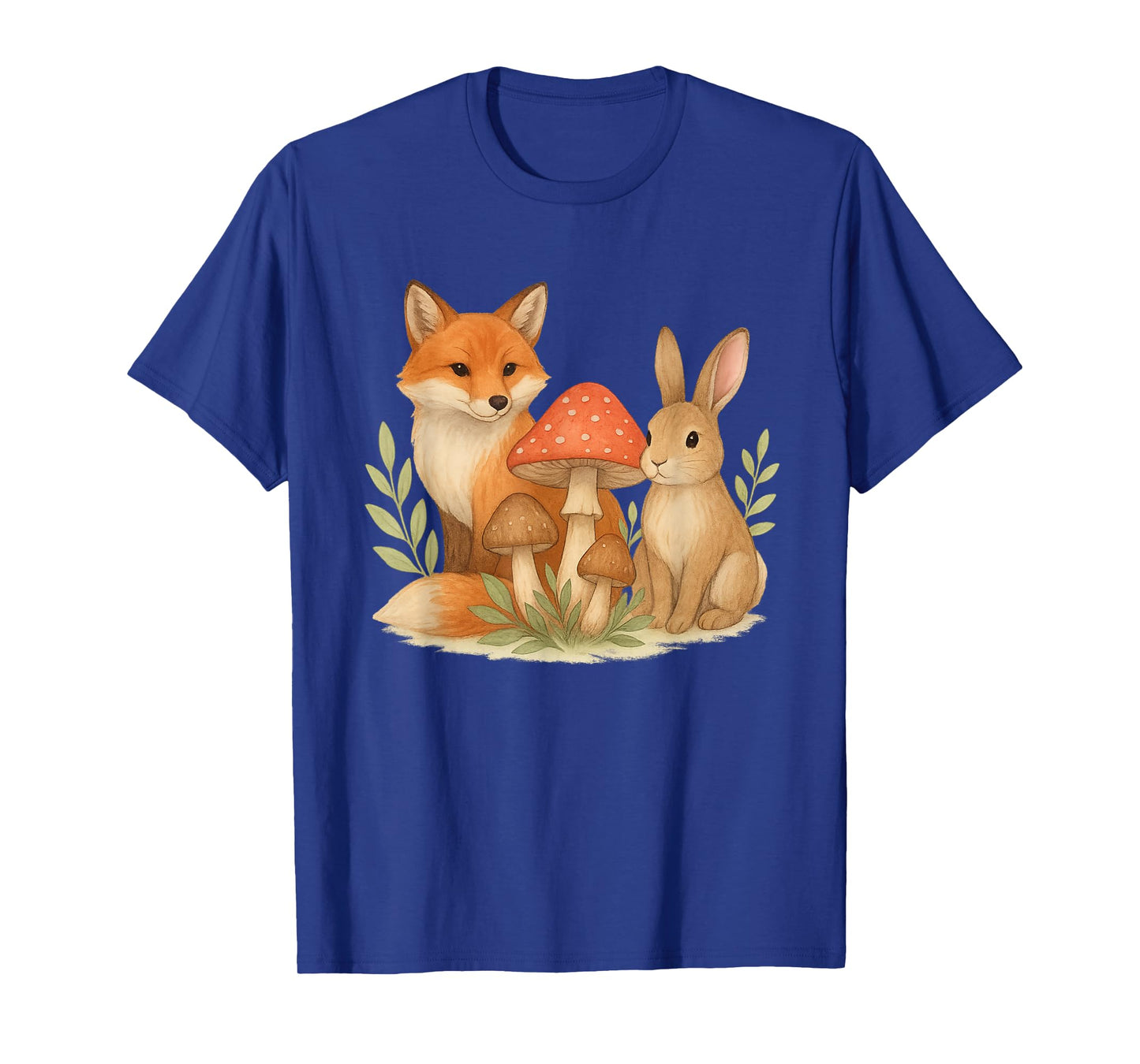 Cute Fox Bunny Mushroom Forest Watercolor T-Shirt
