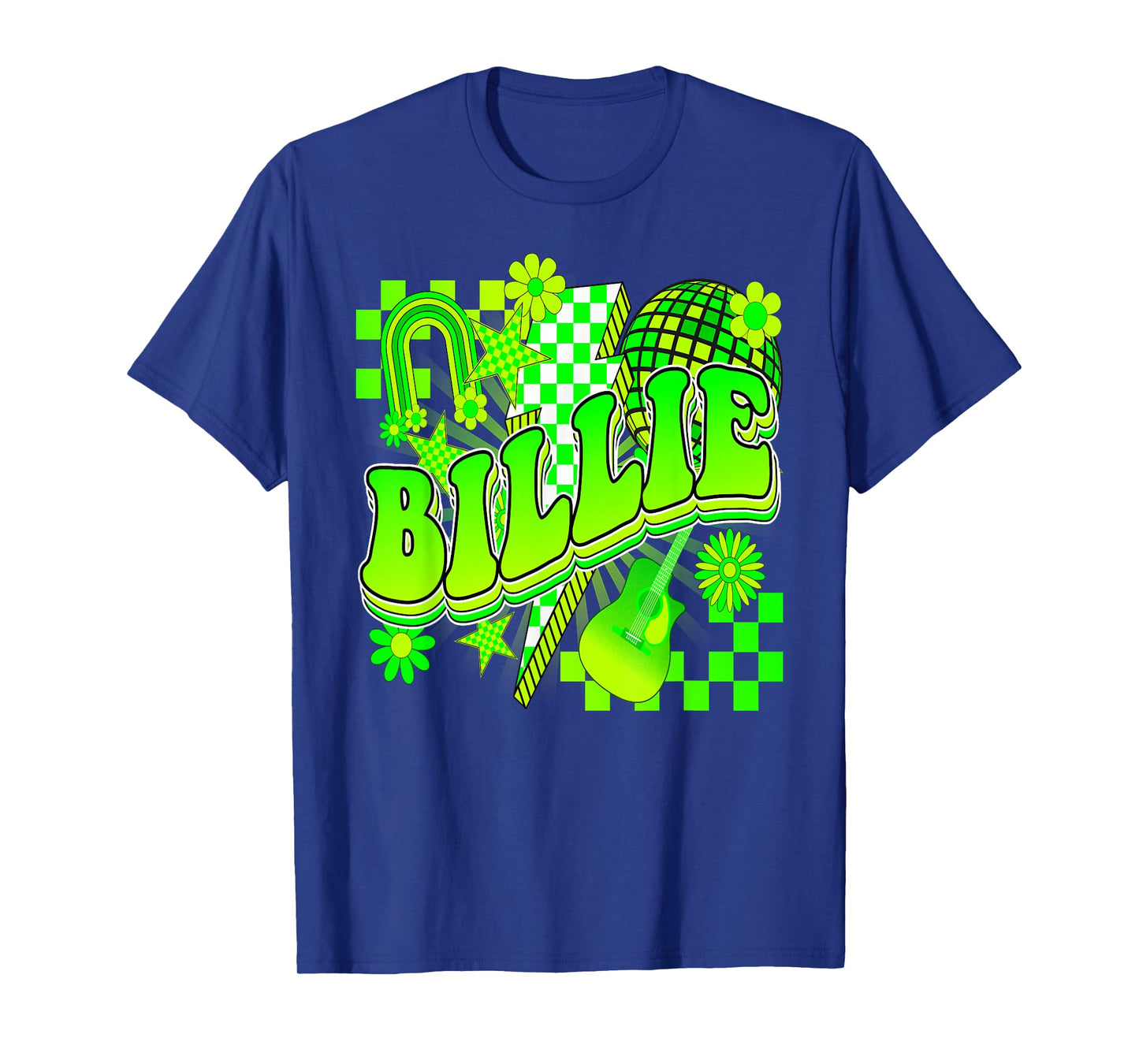 Girl Retro Billie Groovy Flowers Checkered Personalized 80's T-Shirt