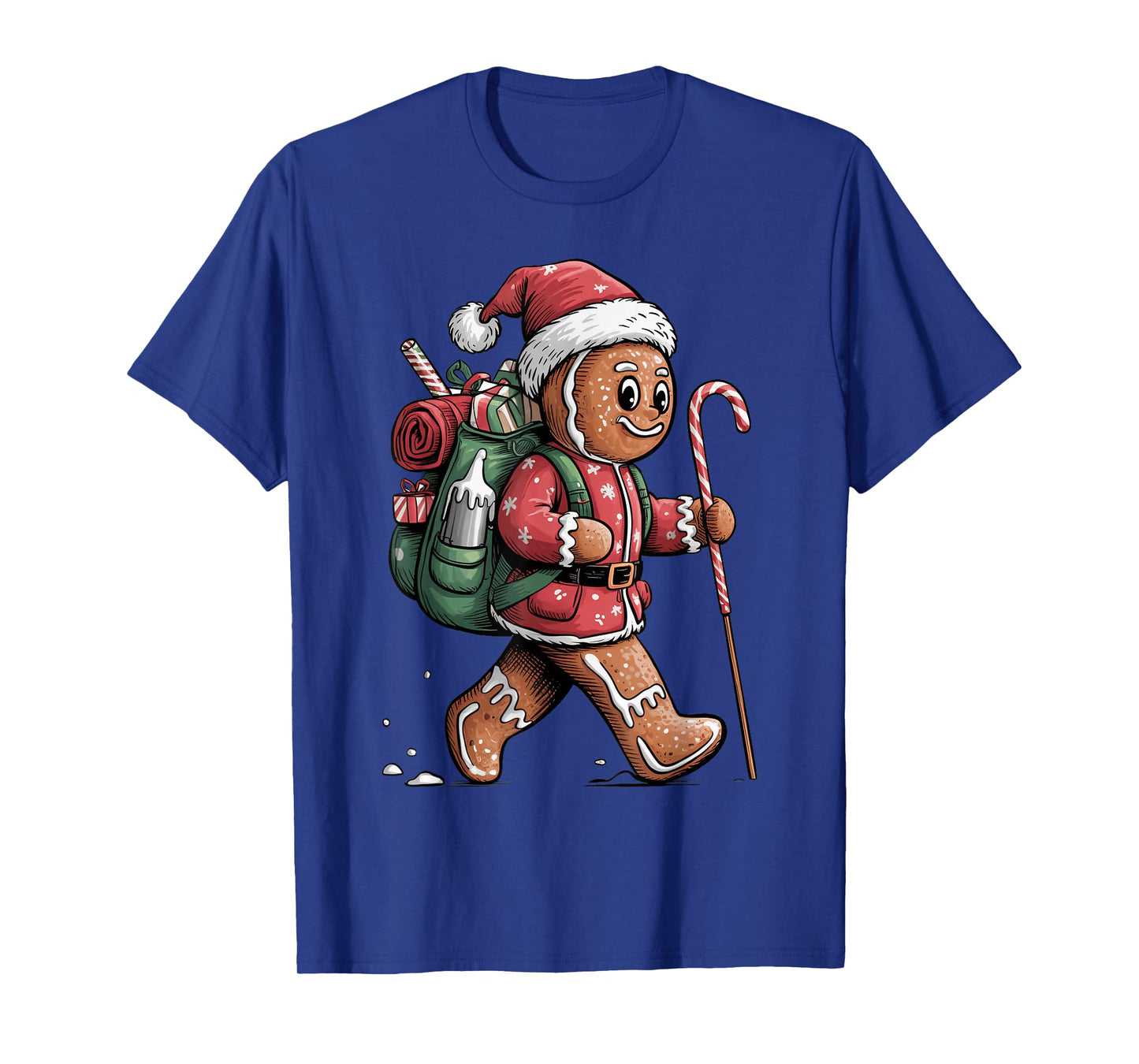 Cute Gingerbread Hiker Santa Pajama Christmas Candy Cane T-Shirt