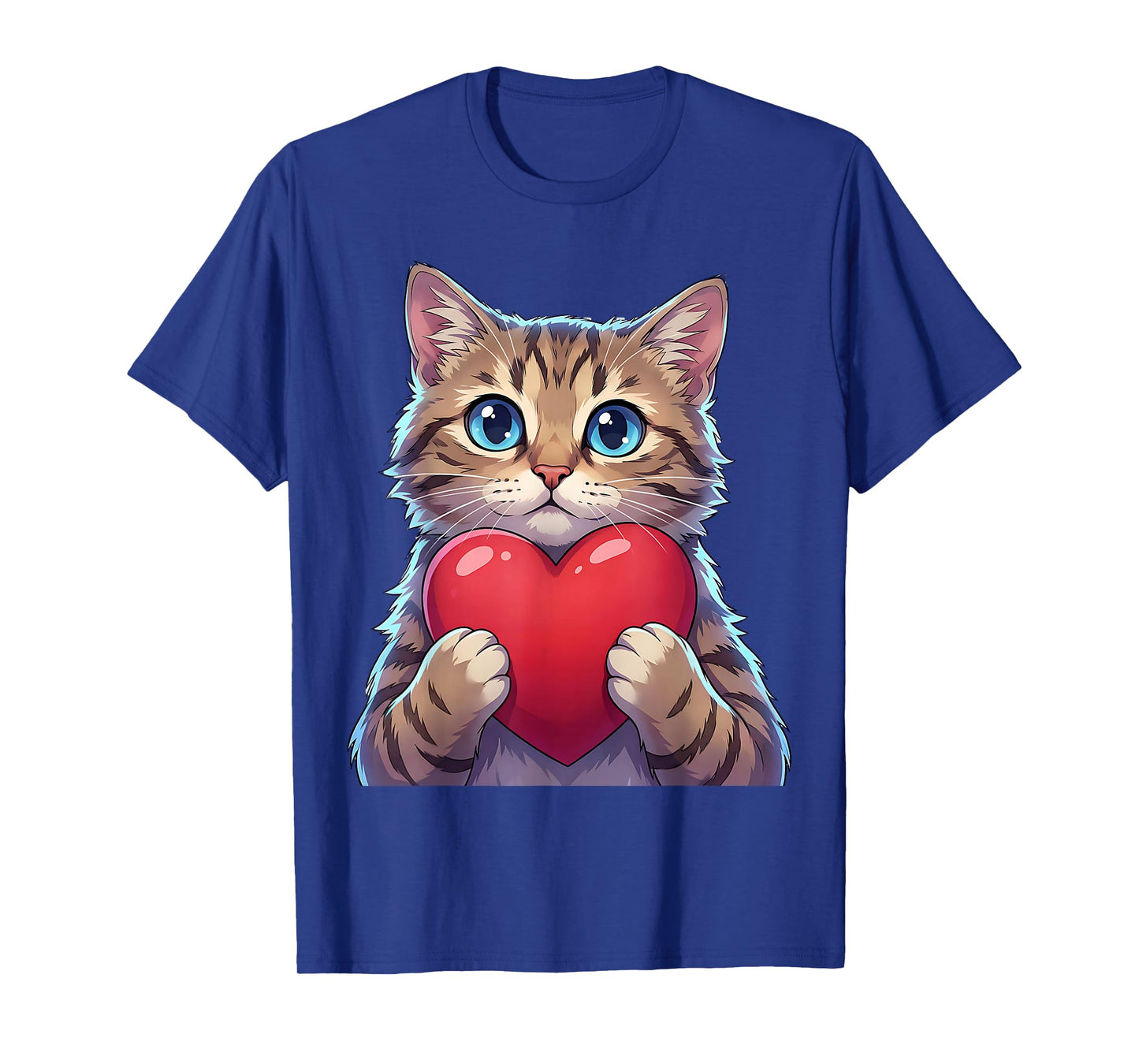 Cute Cat Holding Heart Sweet Love Valentine Illustration T-Shirt