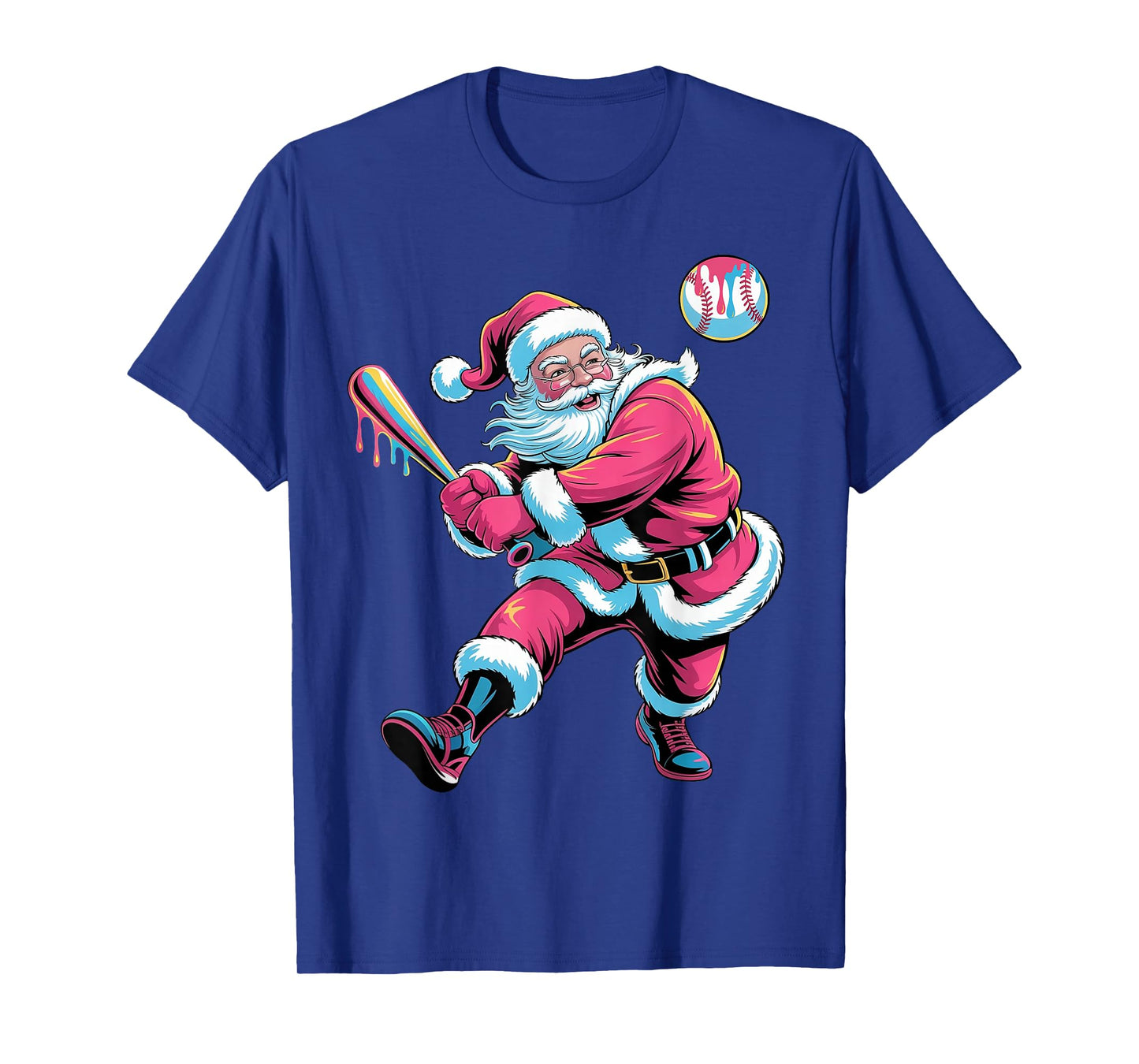 Christmas Baseball Santa Claus Batter Baseball Drip Xmas T-Shirt