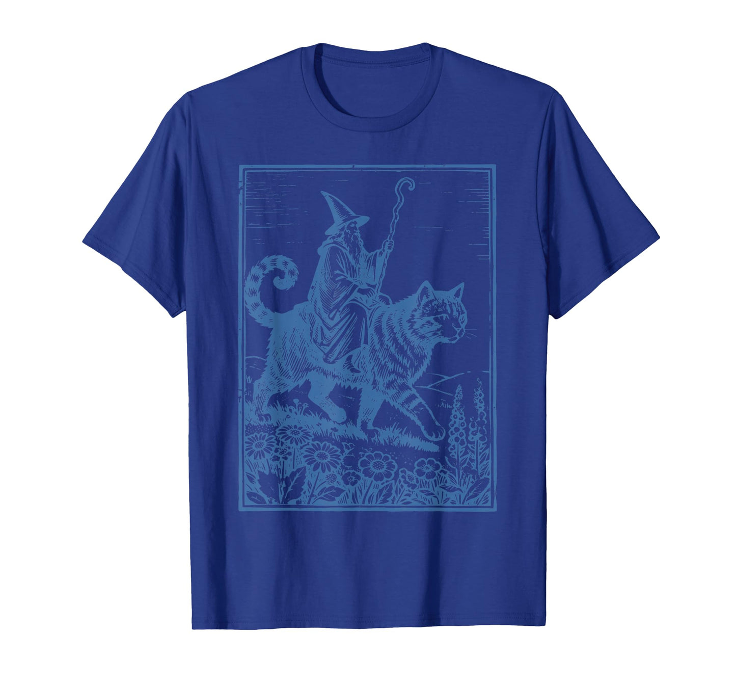Vintage Wizard Cat Rider Funny Wizard Riding Giant Cat T-Shirt