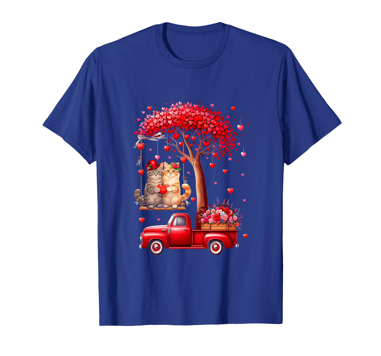 Couple Cats Valentine Hearts Tree Pickup Truck Owner T-Shirt