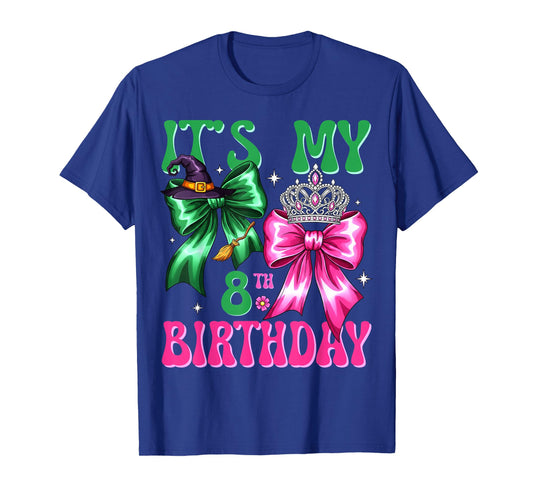 It's My 8th Birthday Witch Pink and Green Bow Crochet Girl T-Shirt