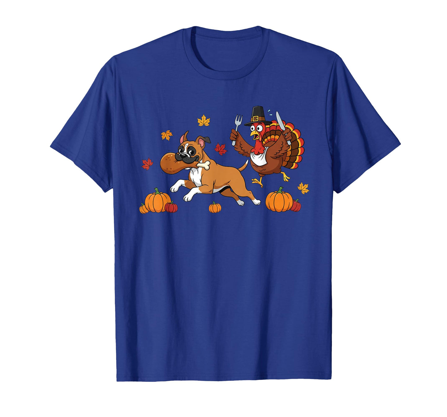 Funny Boxer Dog Turkey Autumn Thanksgiving Womens Mens Kids T-Shirt