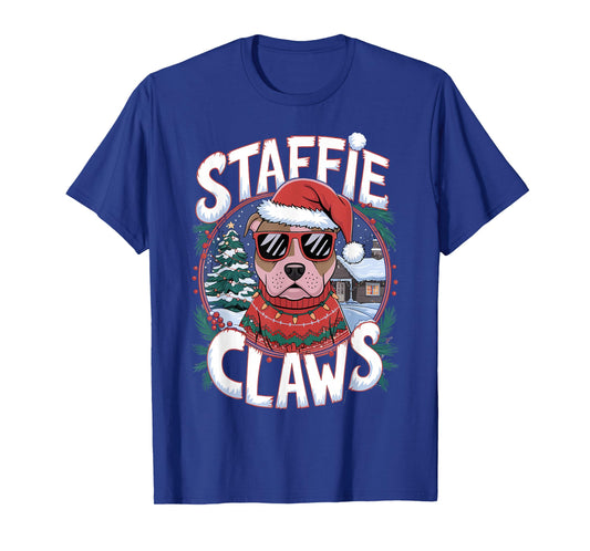 Christmas Santa Staffie Claws Dog Staffordshire Bull Terrier T-Shirt