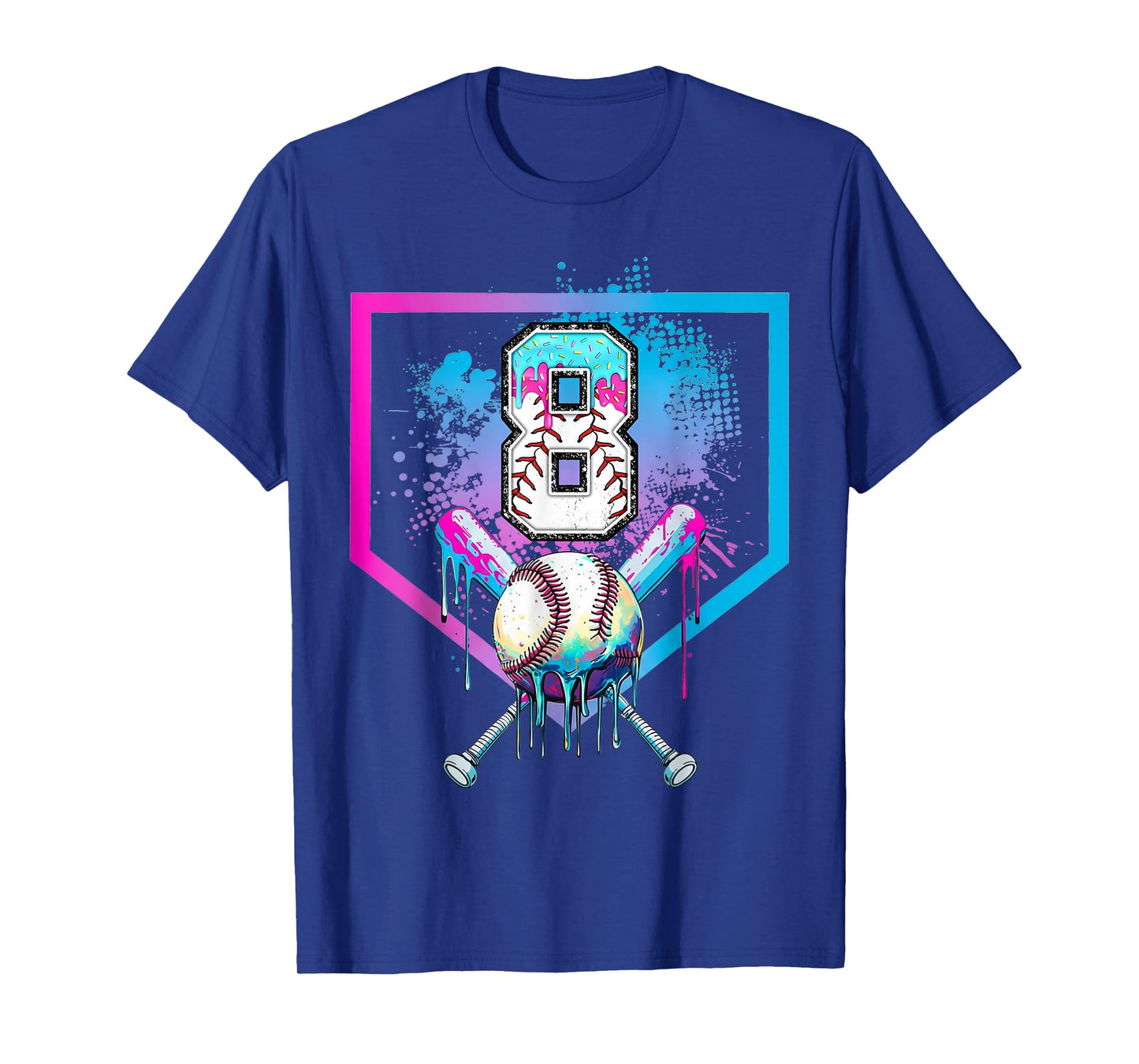 Baseball 8 Year Old Ice Cream Drip 8th Birthday Boy Number 8 T-Shirt