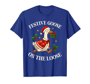 Festive Goose On The Loose Funny Goosemas Christmas Pajama T-Shirt
