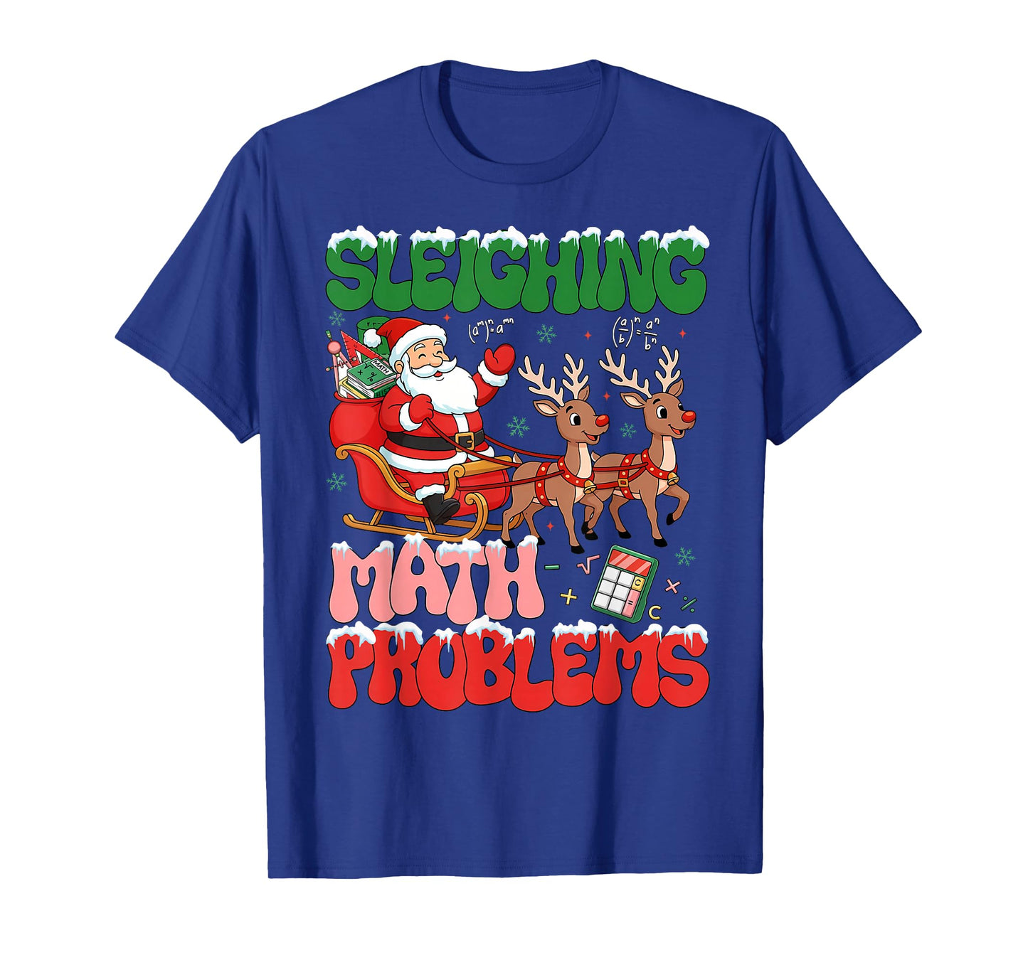 Retro Sleighing Math Problems Santa Math Teacher Christmas T-Shirt