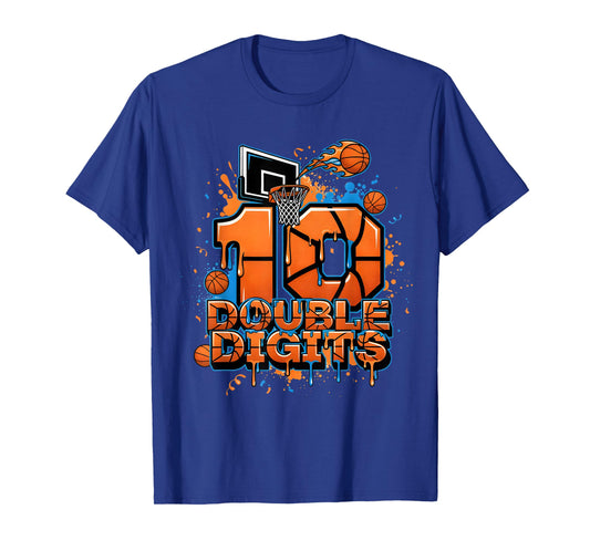 Double Digits Birthday 10 Year Old Boy Basketball Kids T-Shirt