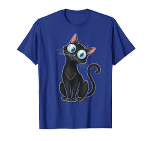 Womens Creepy Cat Cute Cat Meme Funny Black Cat Kitten Lover T-Shirt