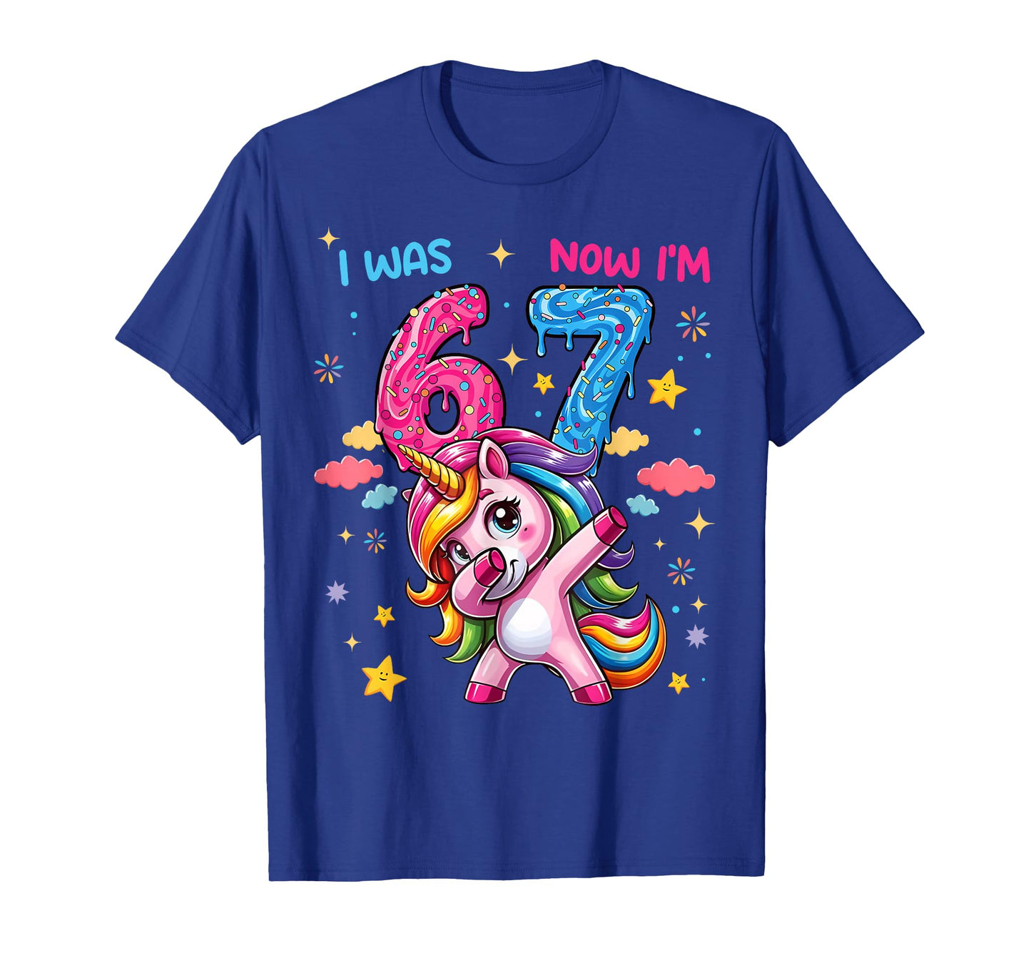 I was Six Now I'm Seven Dabbing Unicorn 67 Meme 7th Birthday T-Shirt
