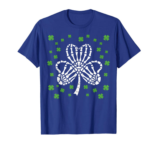 St Patrick Day Skeleton Hand Heart Shamrock Funny Women Kids T-Shirt