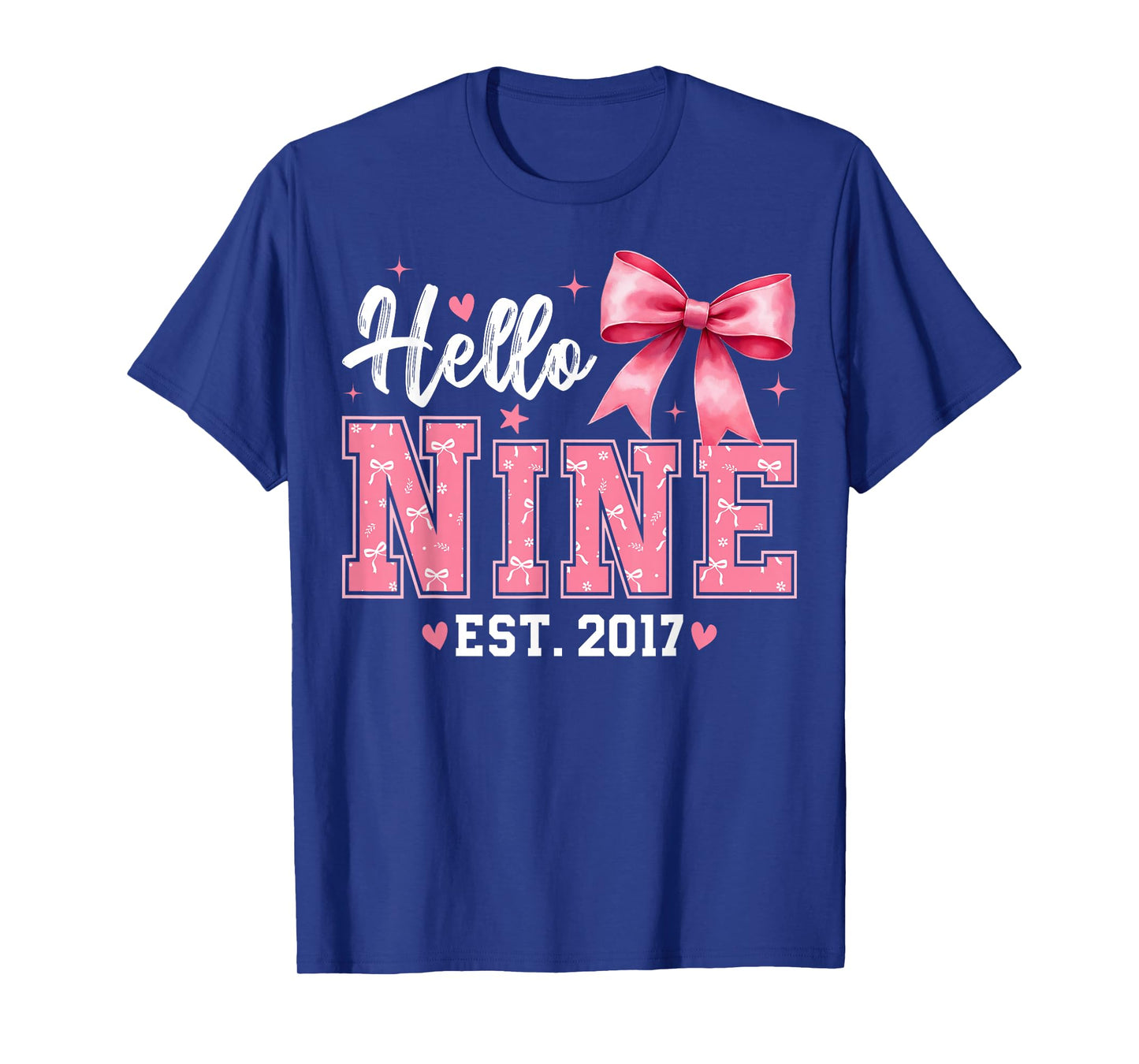 Hello Nine Est 2017 Coquette Bow 9th Birthday Girl T-Shirt