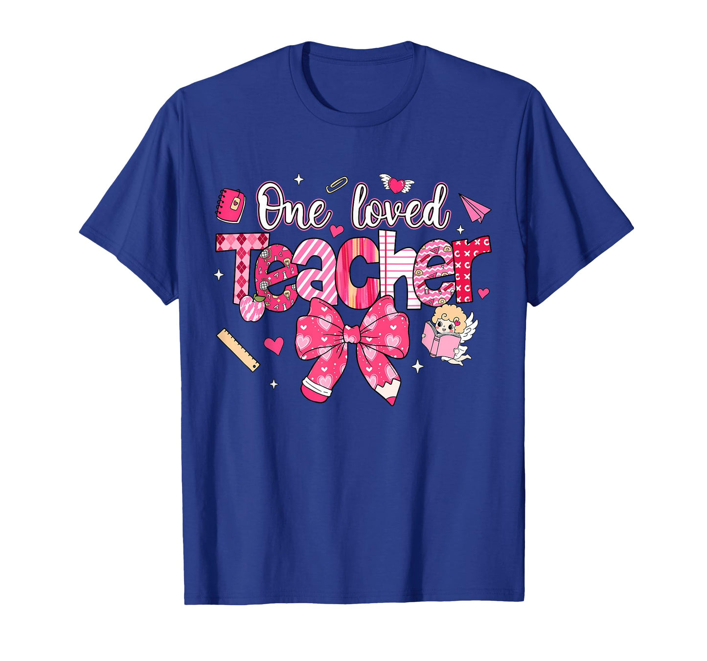 One Loved Teacher Coquette Bow Pencil Valentine Girl Women T-Shirt