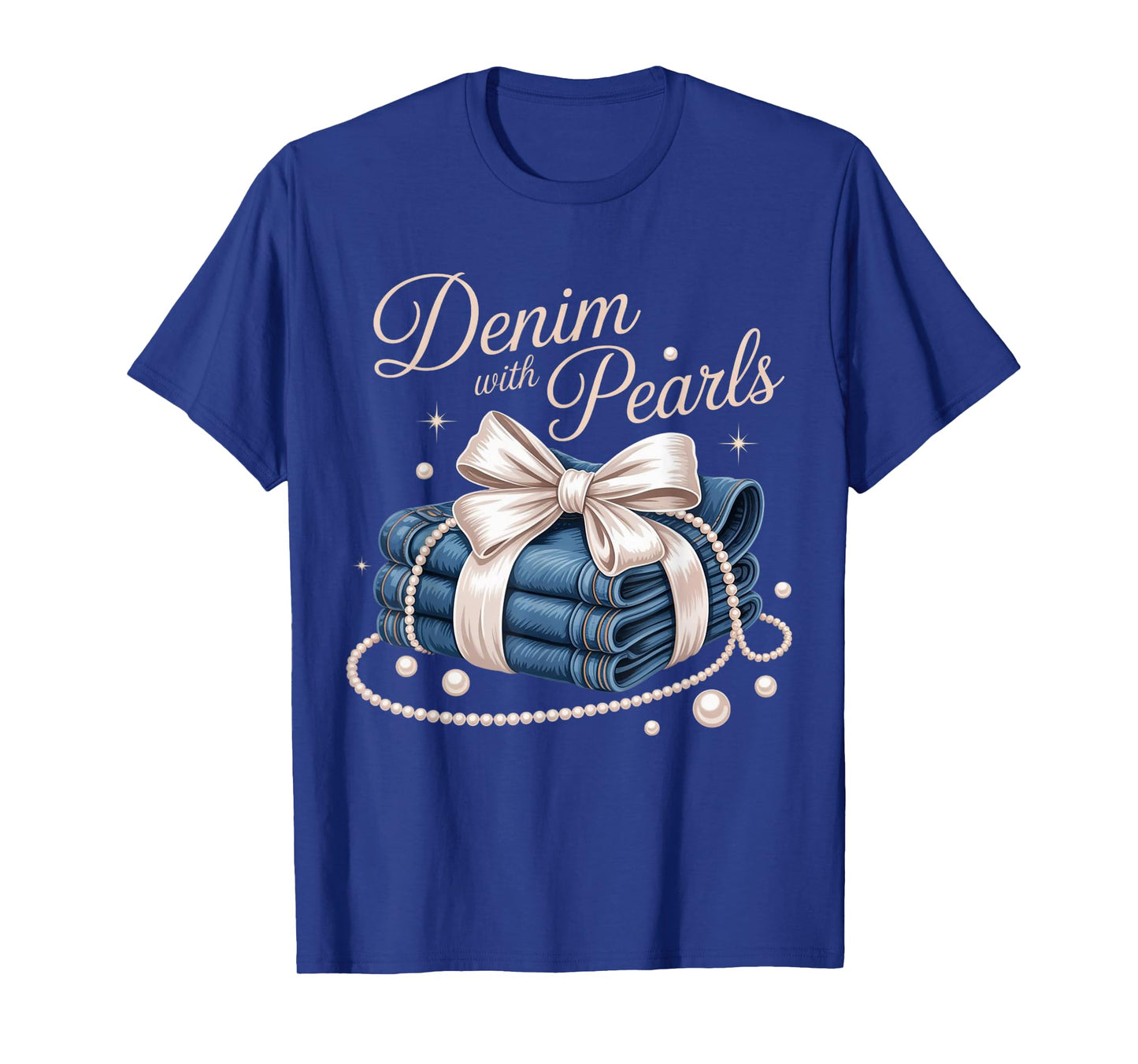 Denim with Pearls Mother’s Day Outfit for Stylish Women T-Shirt