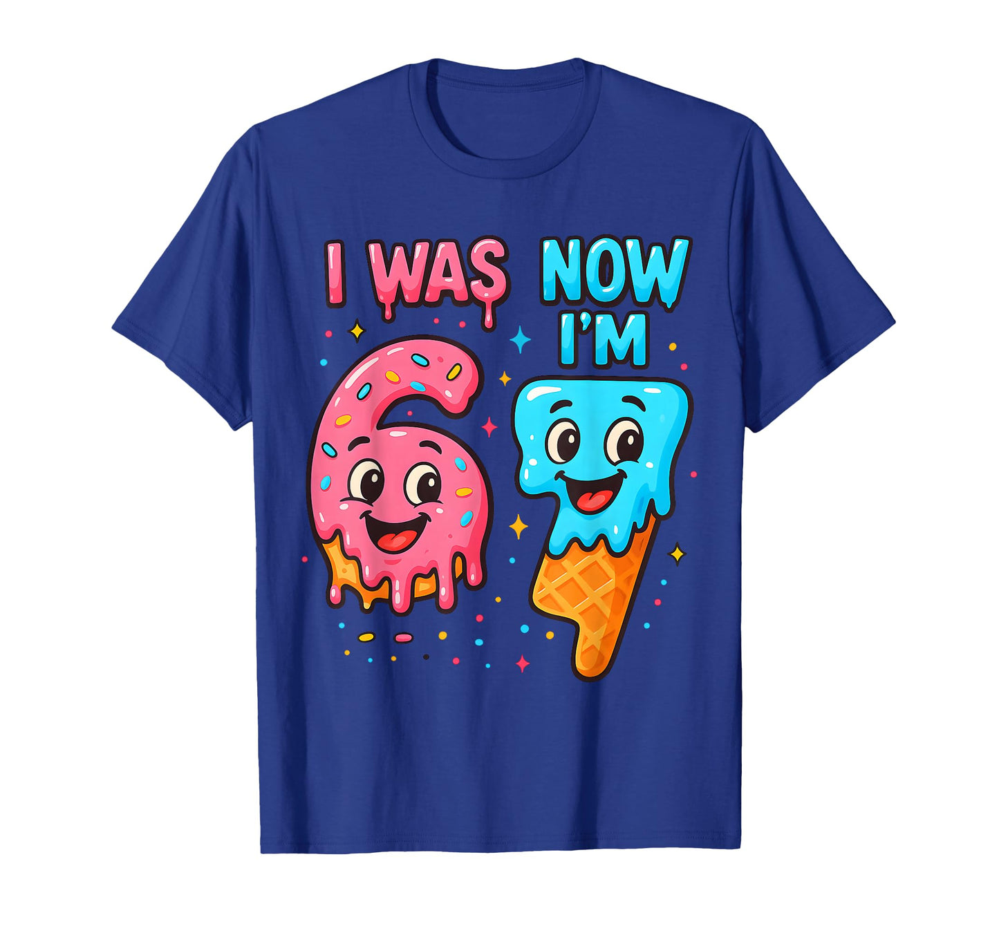 I was 6 Now I'm 7 Years Old Birthday 67 Ice Cream Drip Kids T-Shirt