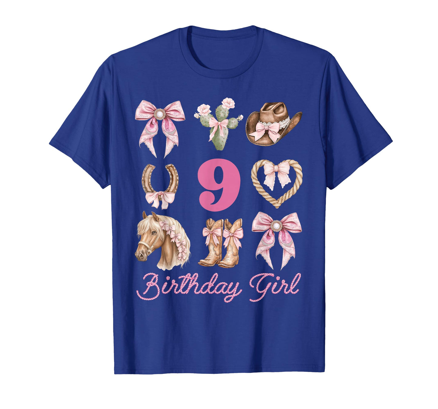 Western Coquette Bow 9th Birthday Girl Cowgirl 9 Year Old T-Shirt