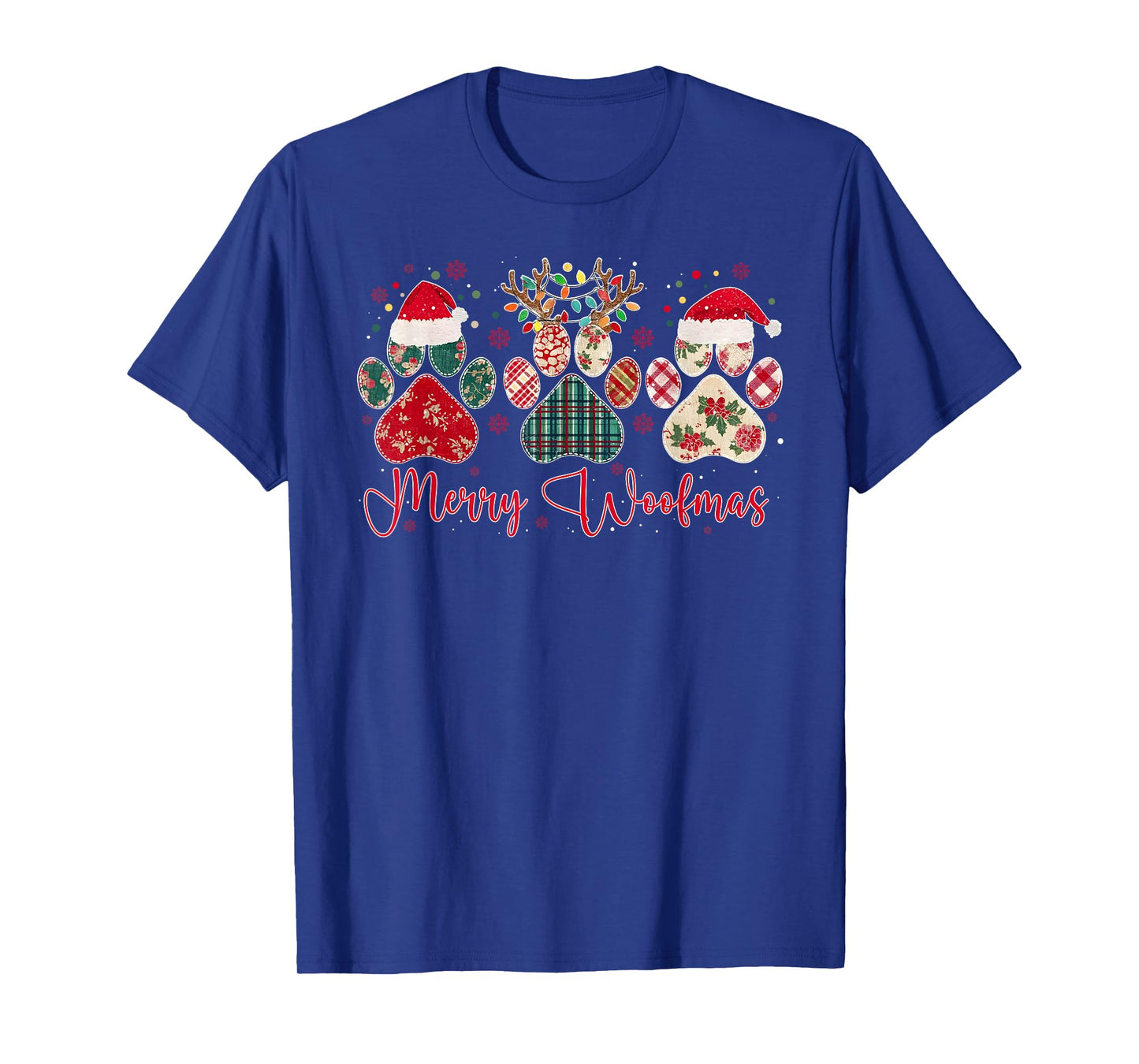 Merry Woofmas Christmas Dog Paws Buffalo Plaid Xmas Lights T-Shirt