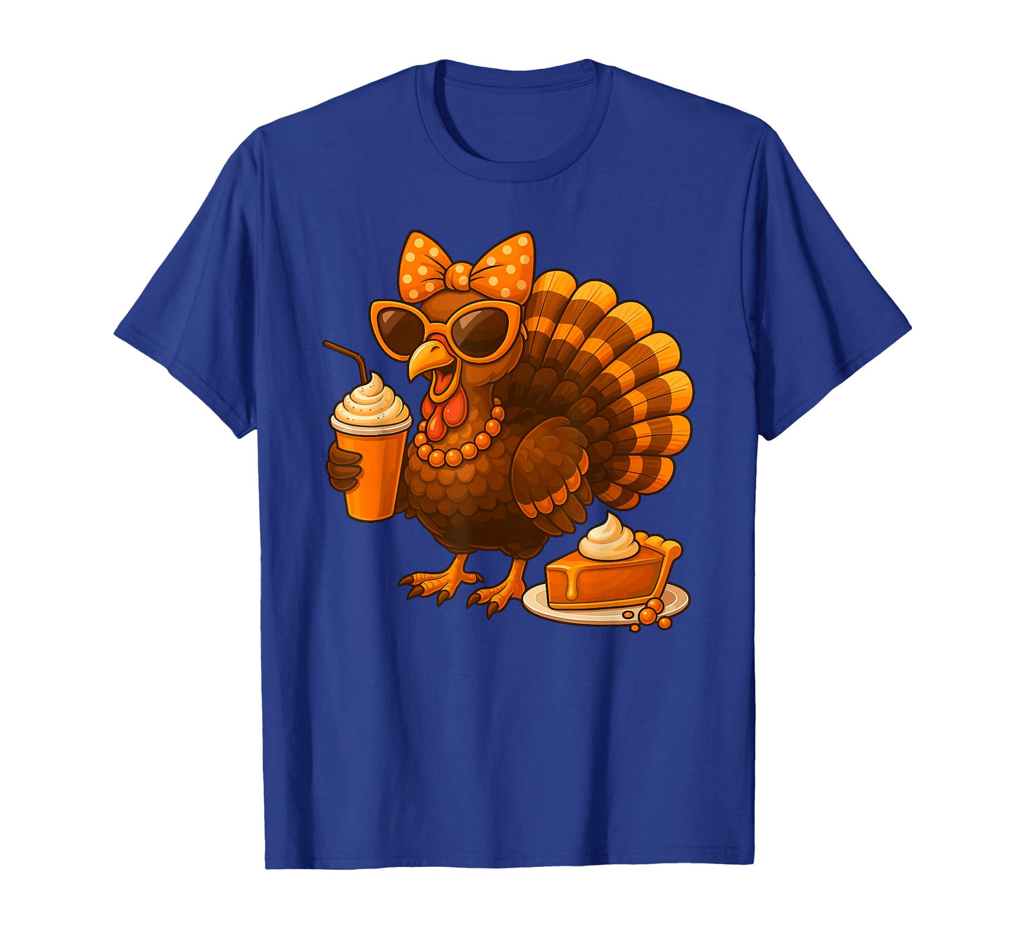 Thanksgiving Turkey Drinking Coffee Bow Womens Turkey T-Shirt
