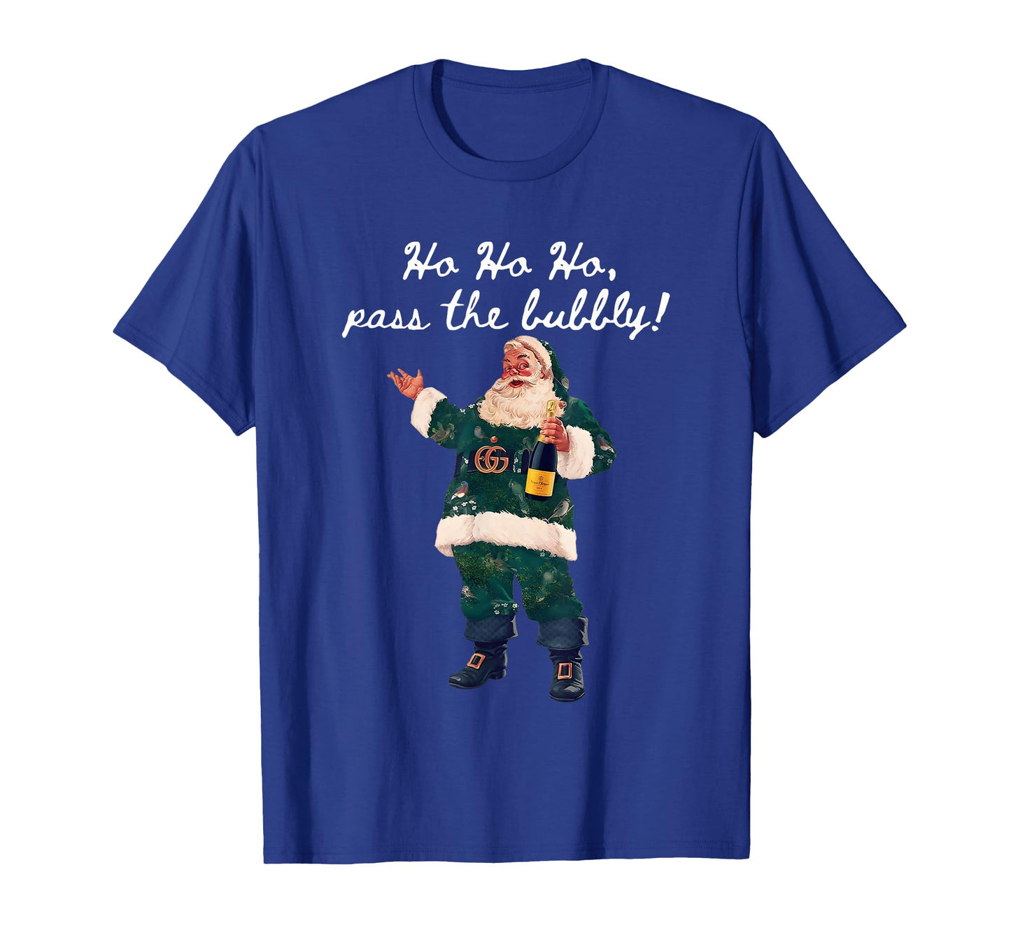 Ho Ho Ho Pass The Bubbly Christmas Santa Drinking Champagne T-Shirt