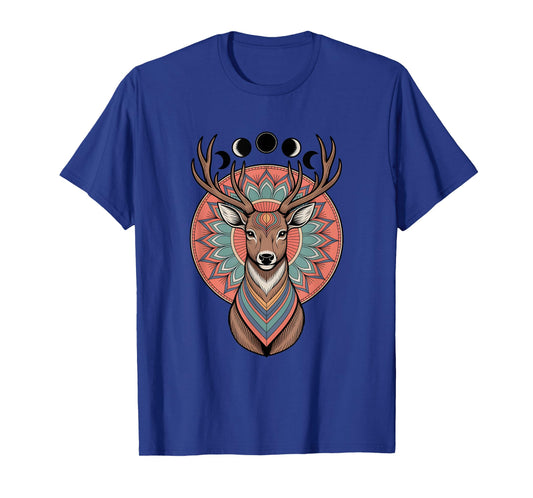 Cosmic Animal Mandala Sacred Geometry Triple Moon Deer T-Shirt