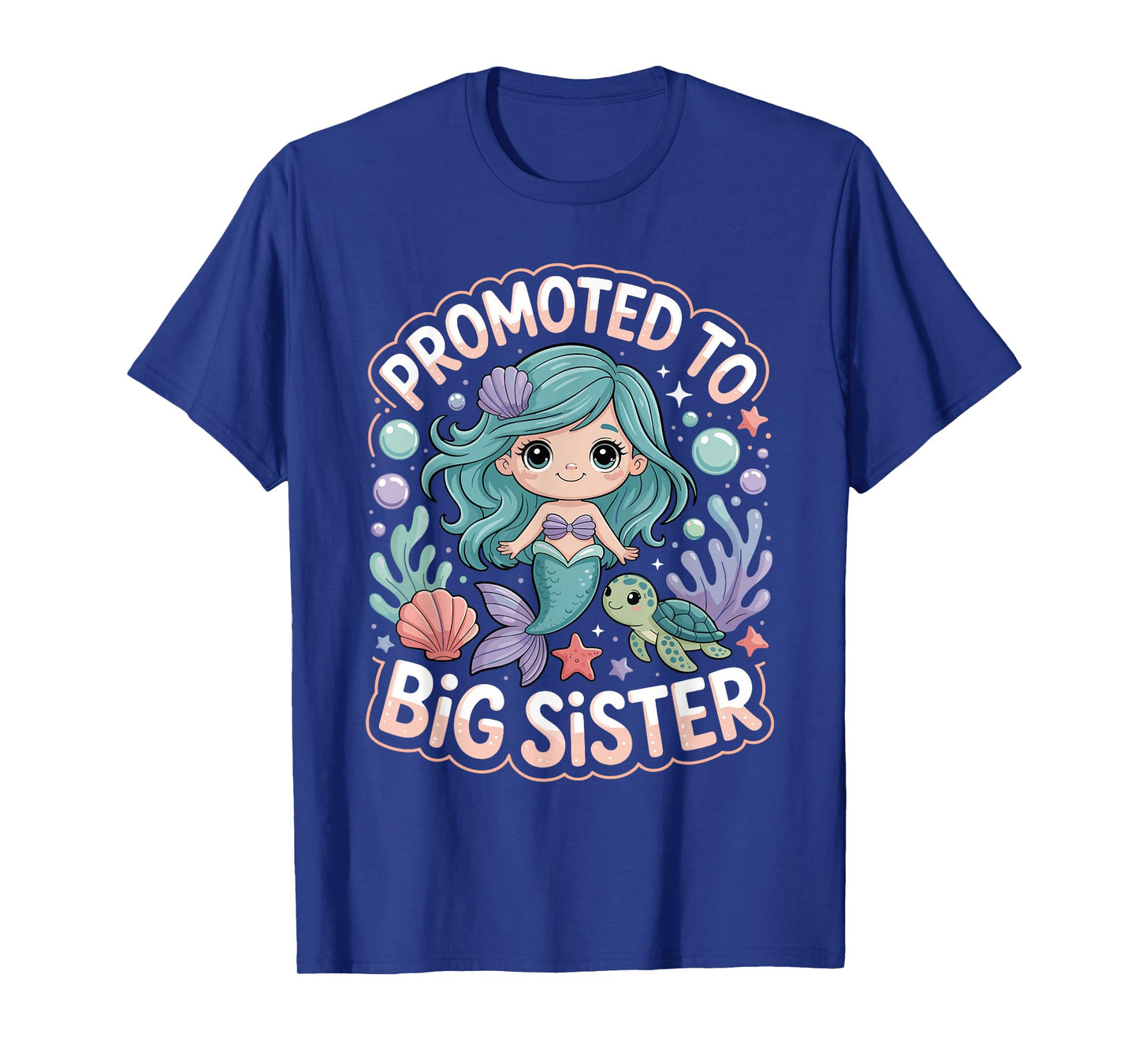Promoted to Big Sister Cute Mermaid Ocean Pastel Theme Girls T-Shirt