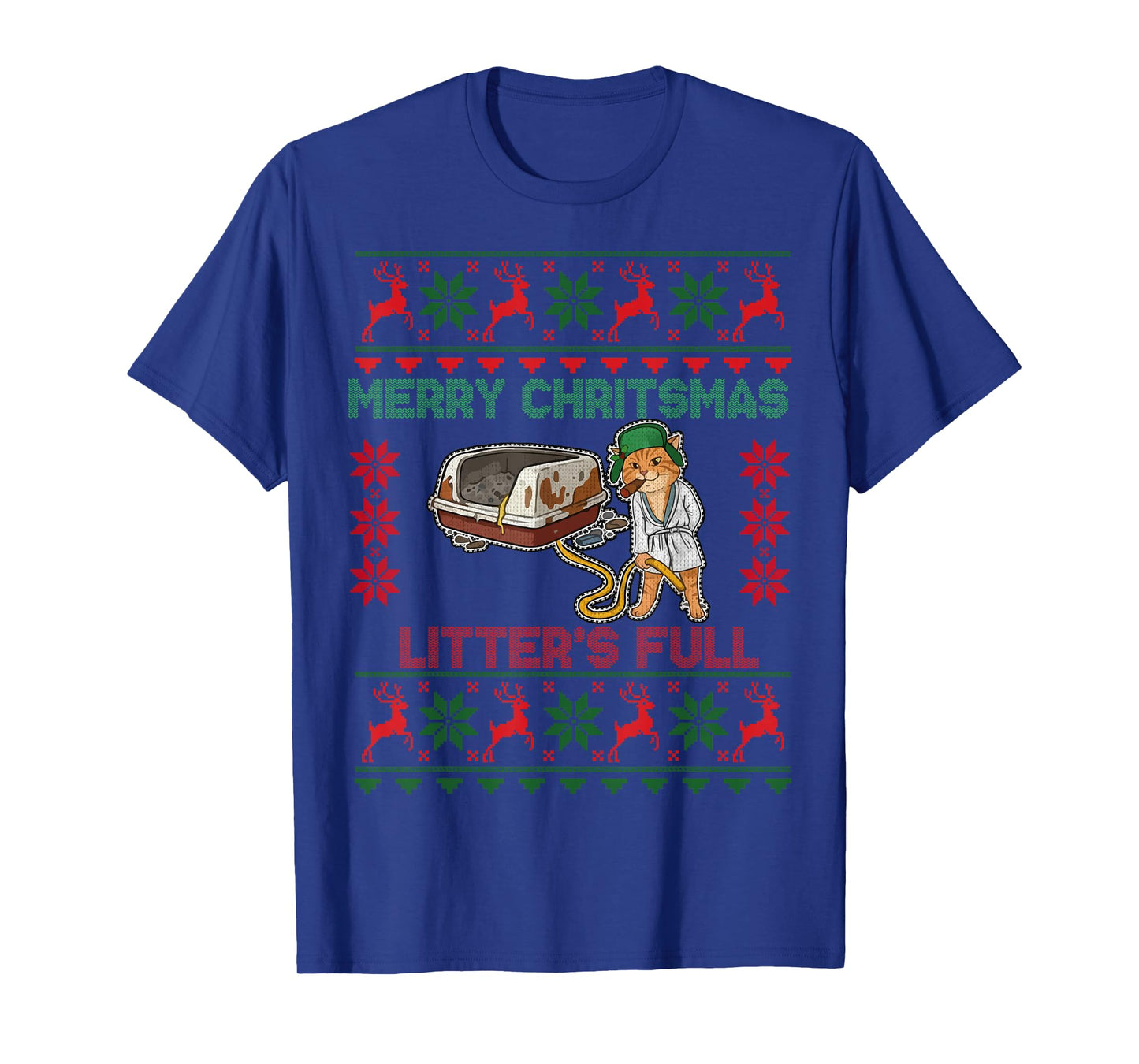 Litter's Full Merry Christmas Funny Cat Lover Ugly Christmas T-Shirt