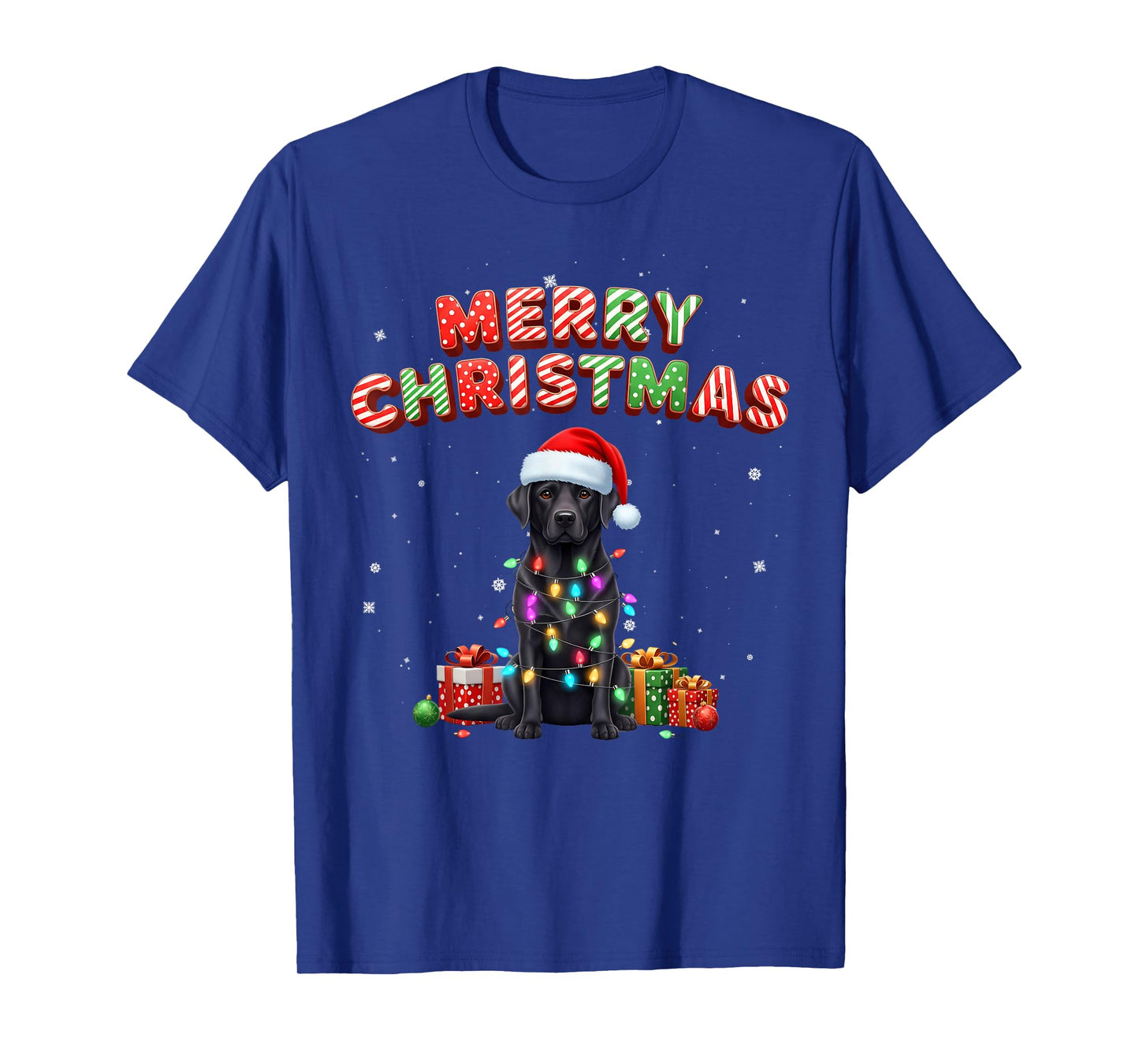 Black Lab Labrador Dog Merry Christmas Matching Family Xmas T-Shirt