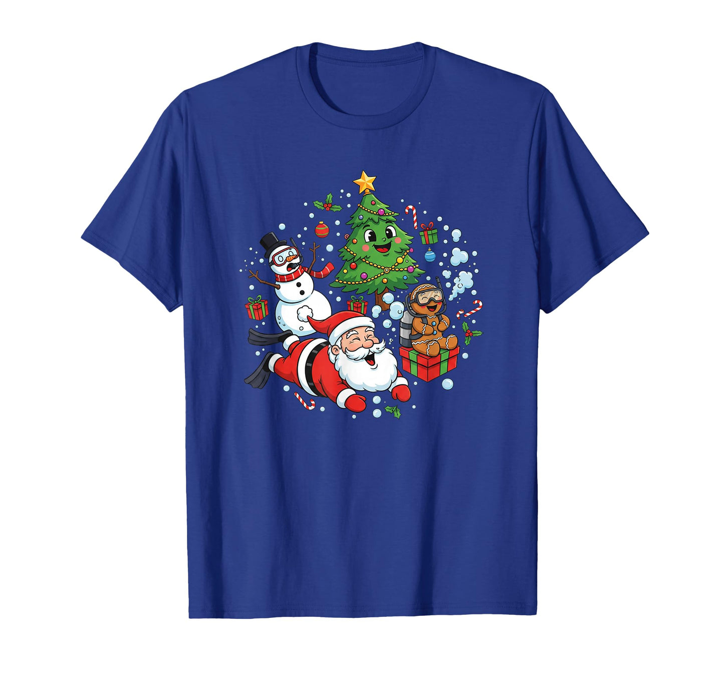 Scuba Diving Scuba Dive Diver Santa Snowman Christmas Tree T-Shirt