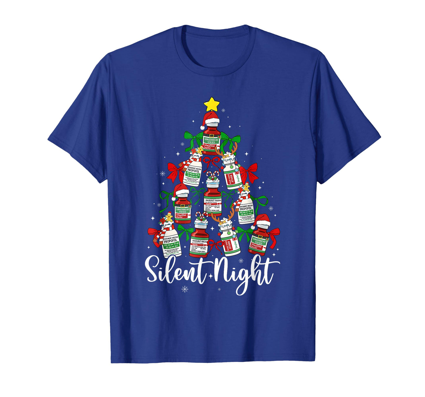 Silent Night ICU RN Nurse Propofol Christmas Tree Men Women T-Shirt