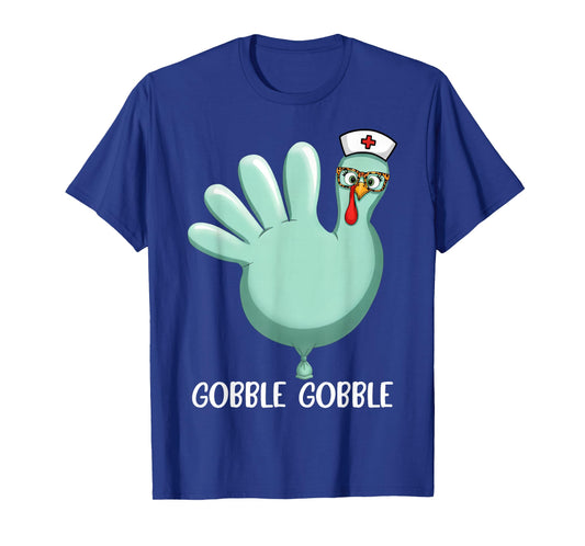 Thanksgiving Turkey Glove Gobble Thankful Nurse Medical Fall T-Shirt