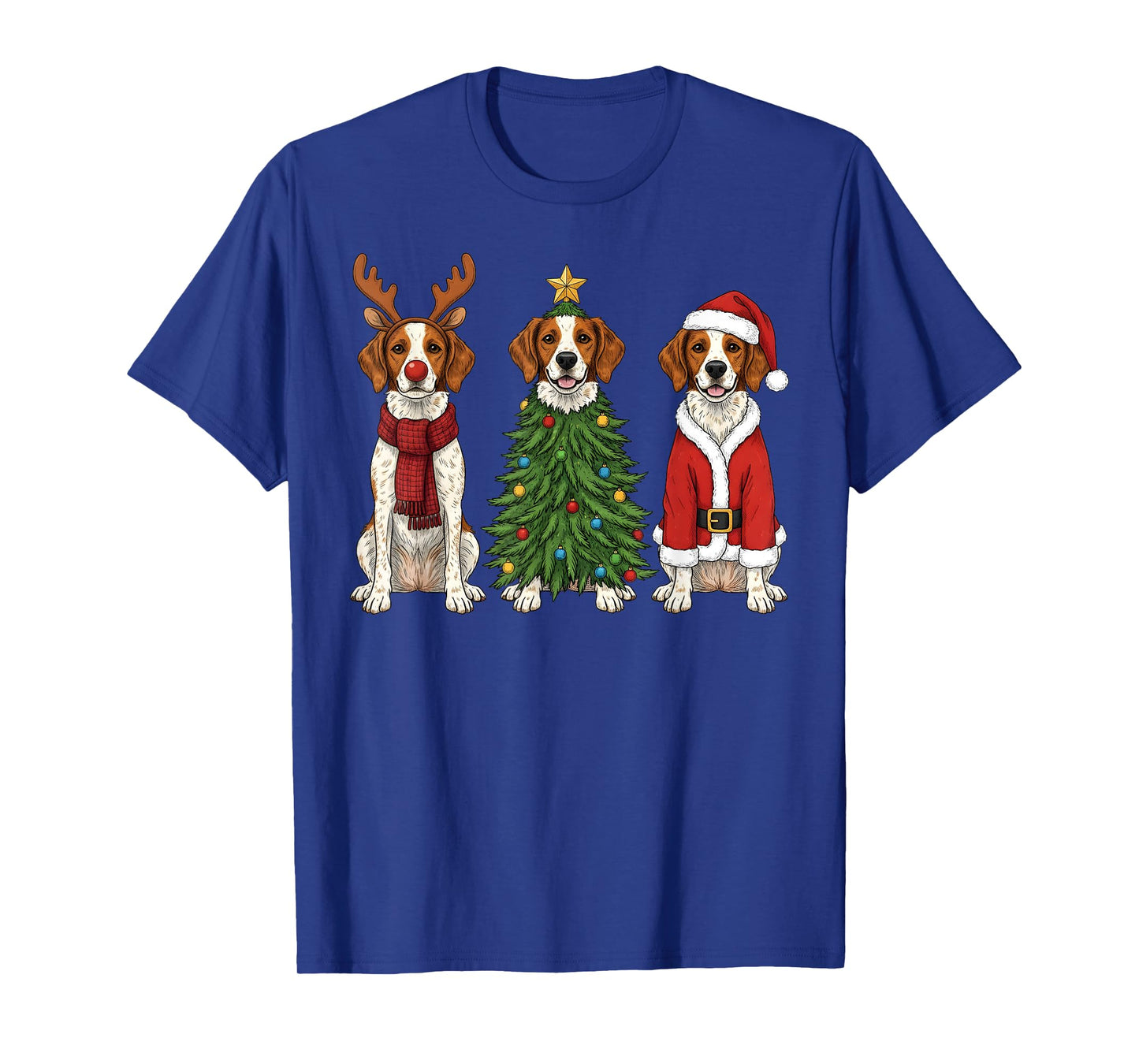 Retro Christmas Brittany Spaniel Santa Reindeer Dog Lover T-Shirt