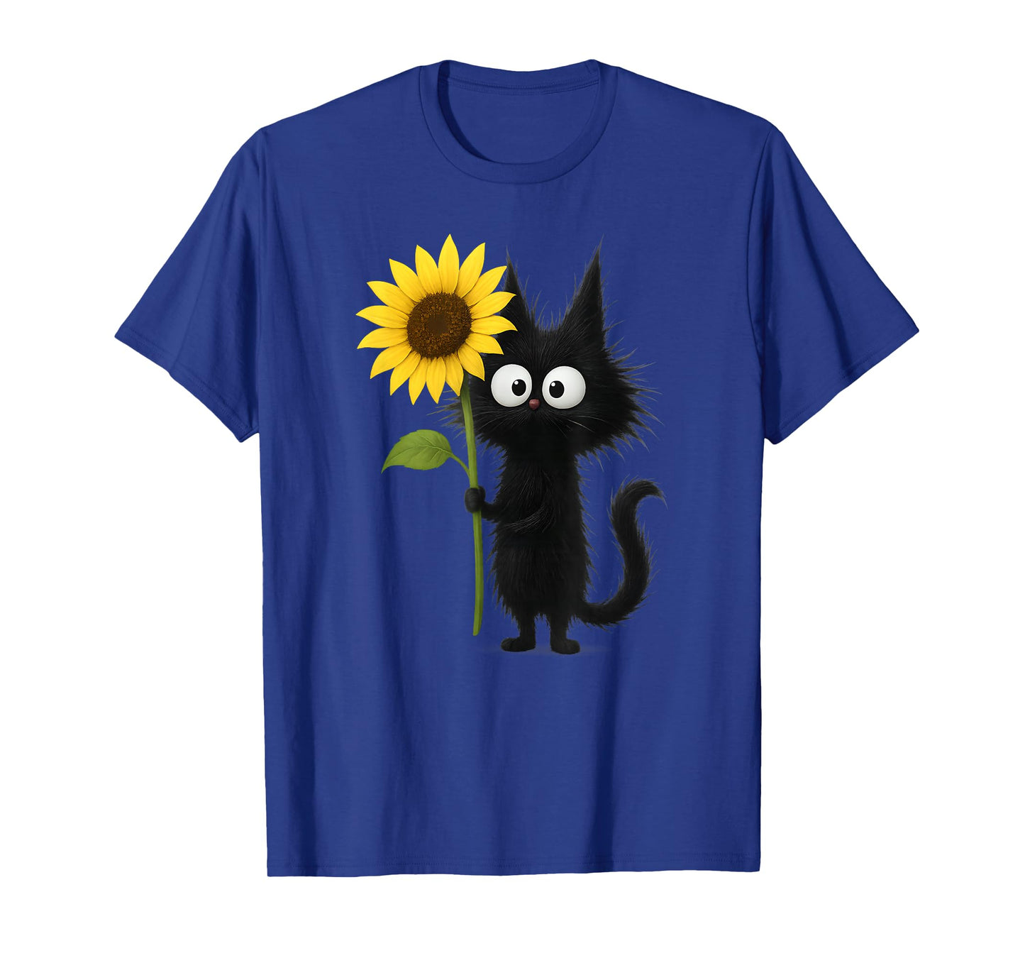 Cute Black Cat with Sunflower Adorable Nature Design T-Shirt