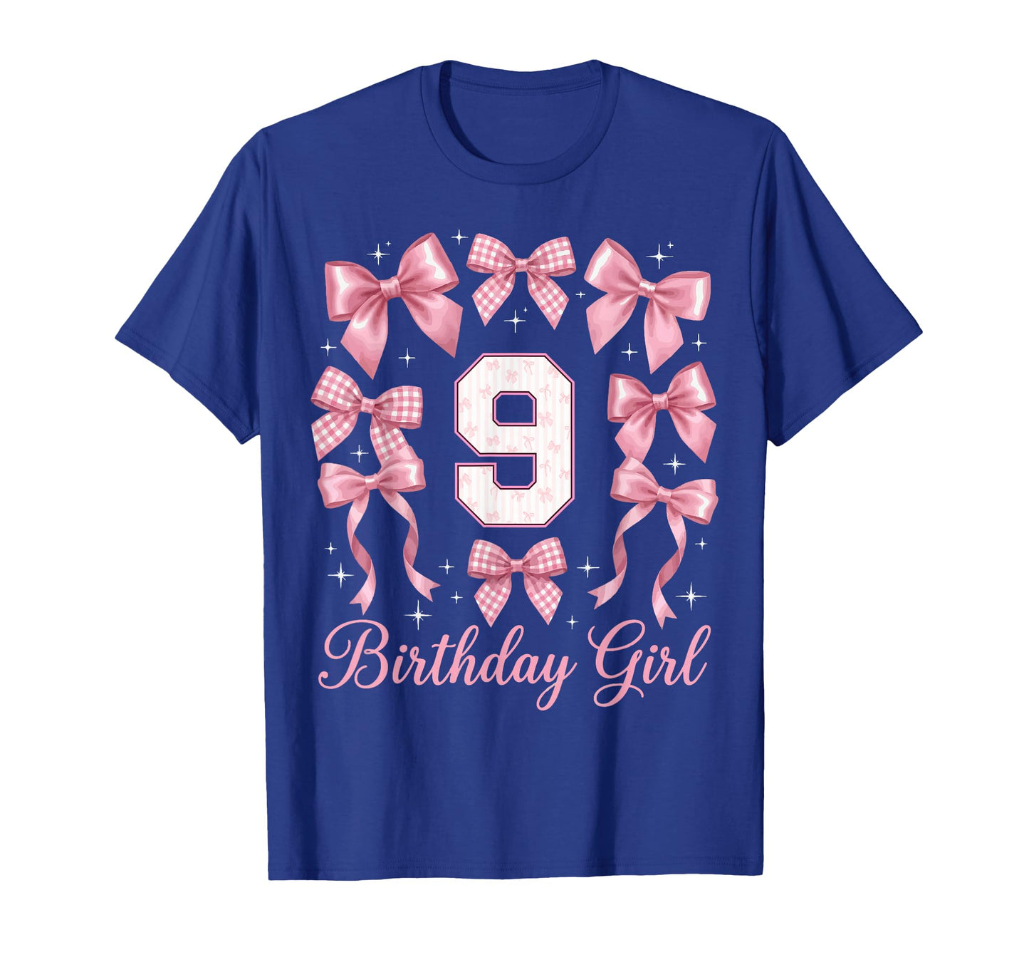 9th Birthday Shirt for Girls Coquette Bow Nine 9 Year Old T-Shirt
