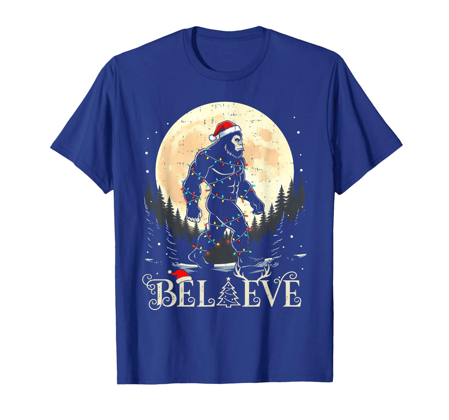 Sasquatch Santa Christmas Tree Lights Funny Xmas Boys Men T-Shirt