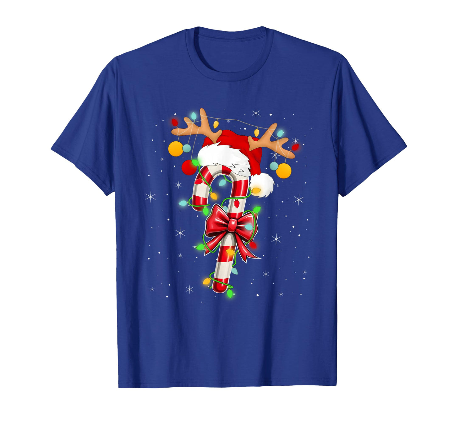Red and White Candy Cane Santa Christmas Funny Xmas Lights T-Shirt